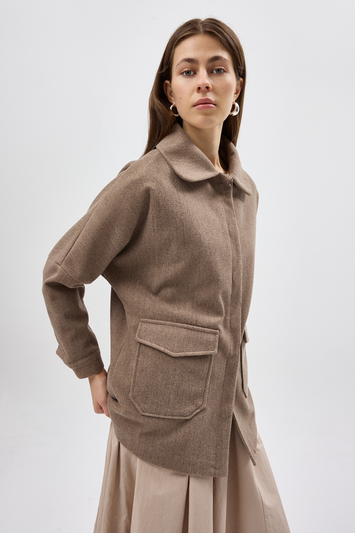 Camel Büyük Cepli Geniş Yakalı Kadın Kaban 3102A 