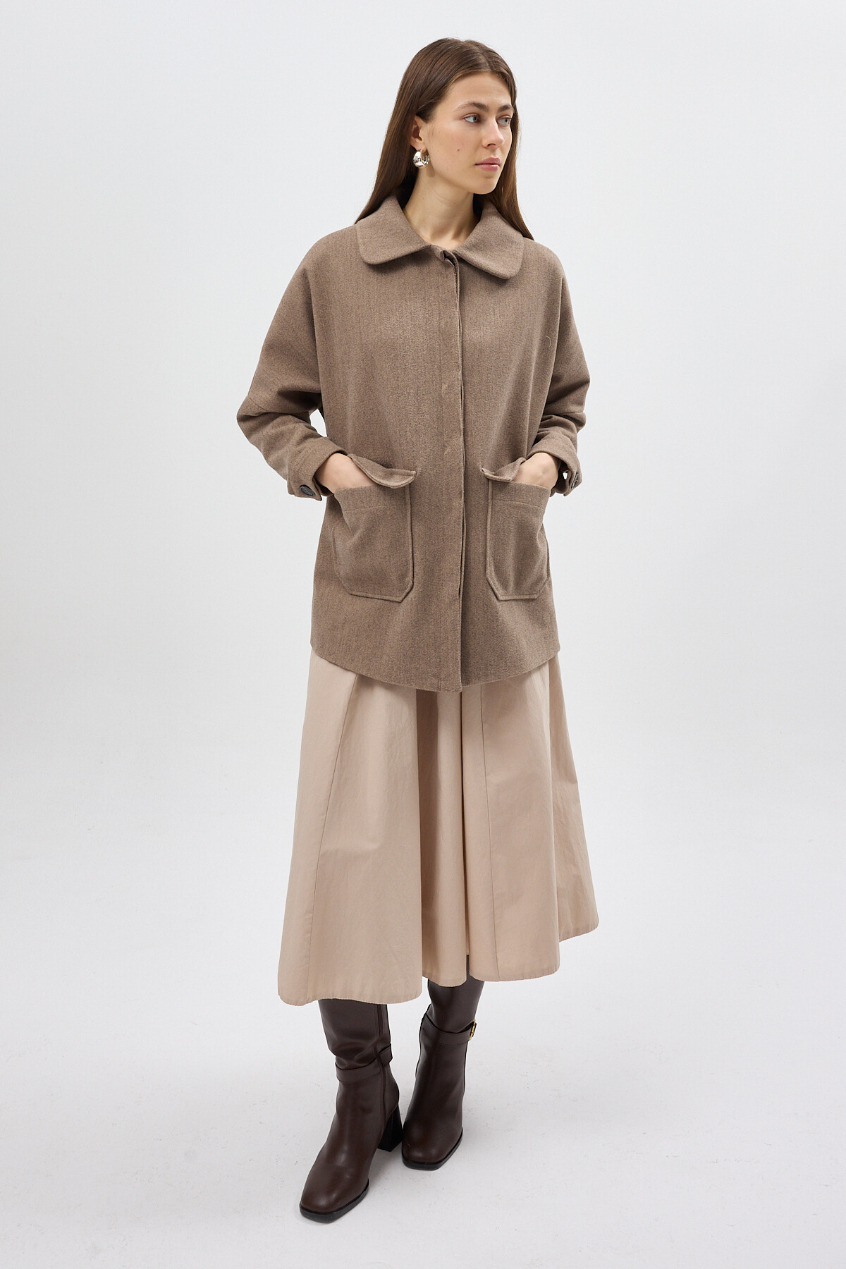 Camel Büyük Cepli Geniş Yakalı Kadın Kaban 3102A - 3