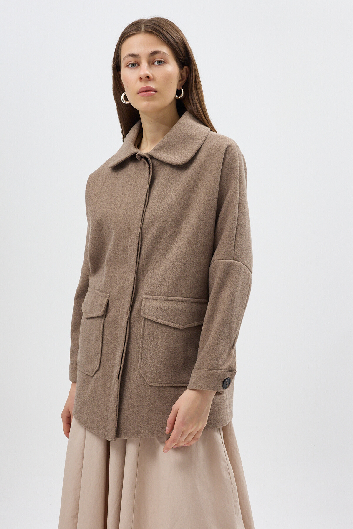 Camel Büyük Cepli Geniş Yakalı Kadın Kaban 3102A - 6