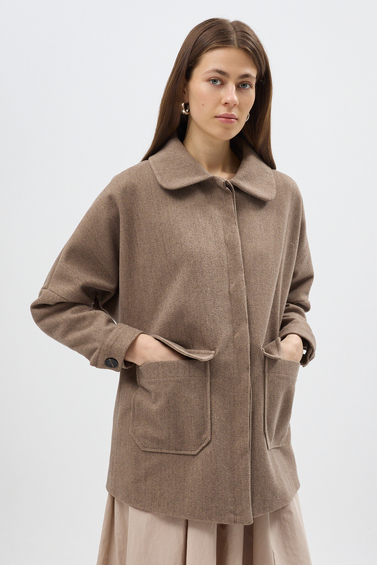 Camel Büyük Cepli Geniş Yakalı Kadın Kaban 3102A - 7