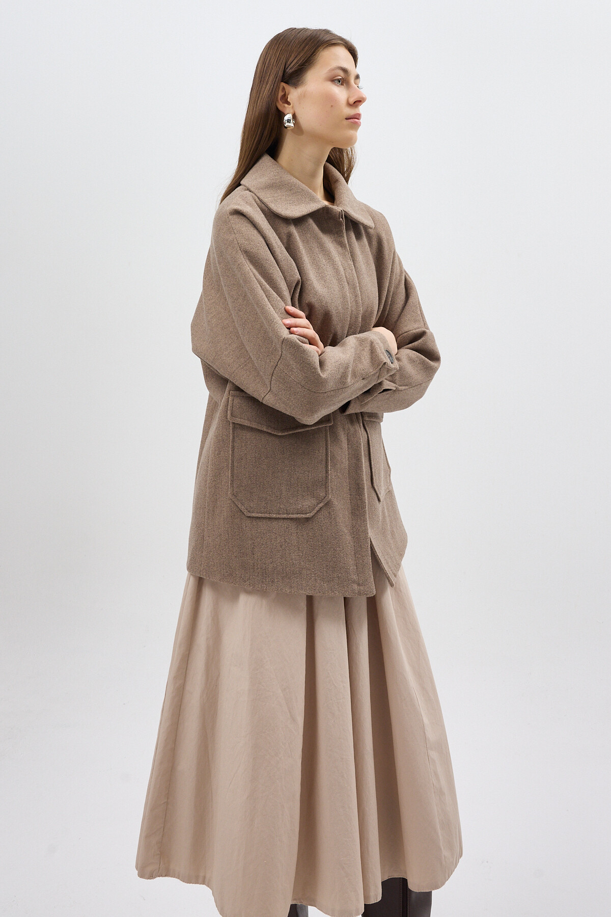 Camel Büyük Cepli Geniş Yakalı Kadın Kaban 3102A - 2