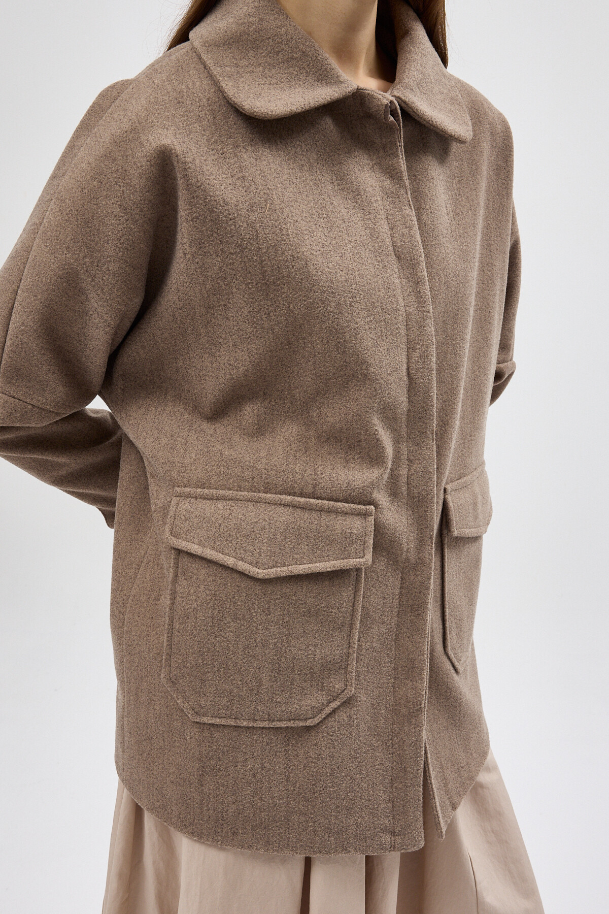 Camel Büyük Cepli Geniş Yakalı Kadın Kaban 3102A - 4