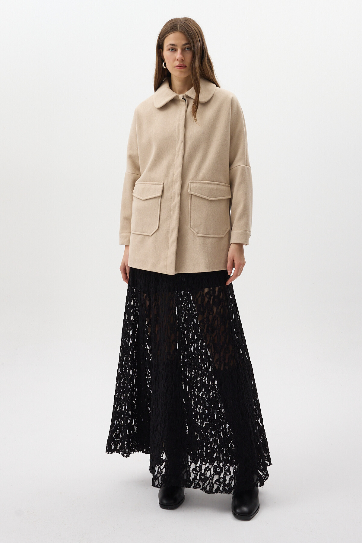 Taş Büyük Cepli Geniş Yakalı Kadın Kaban 3102A - 7