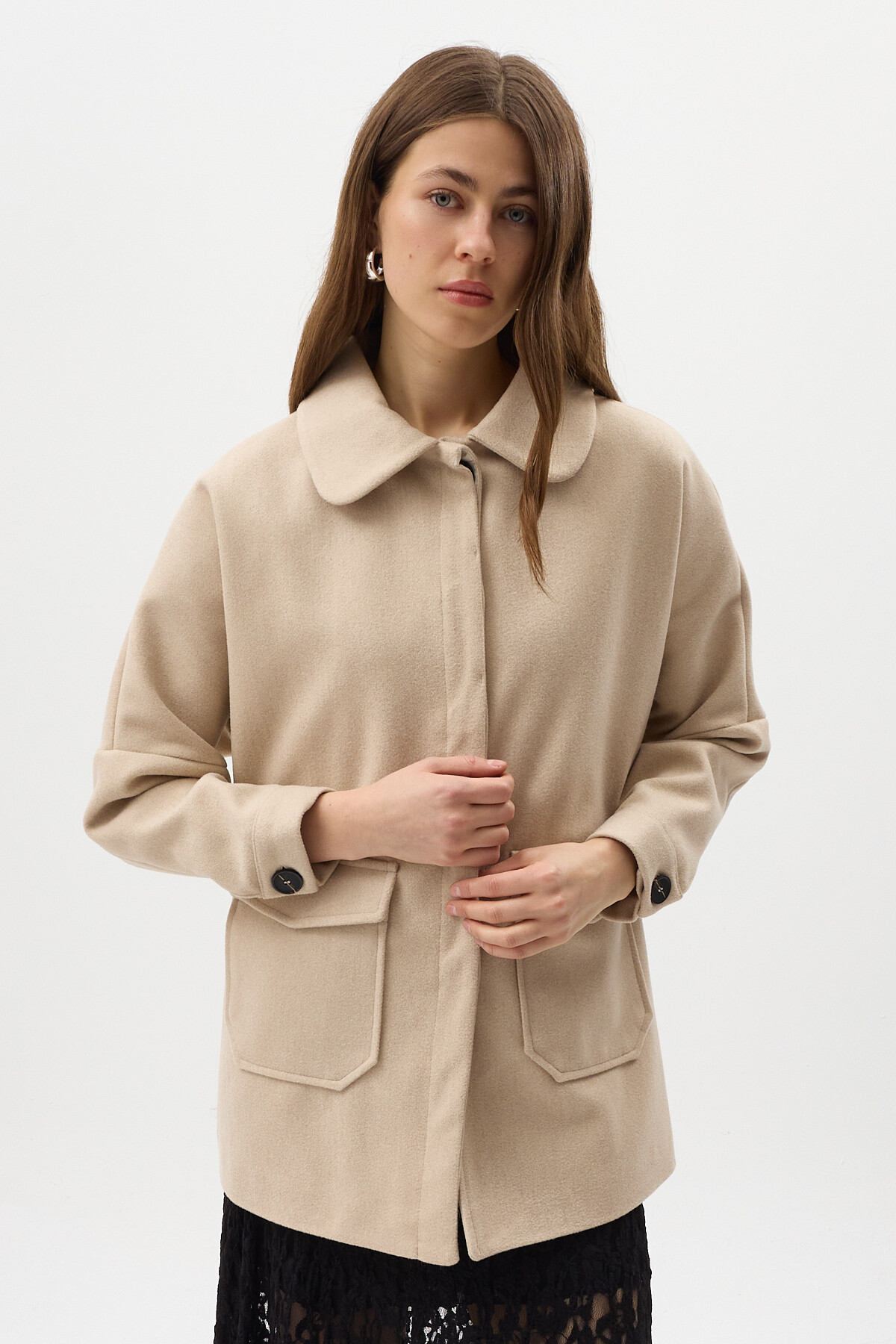 Taş Büyük Cepli Geniş Yakalı Kadın Kaban 3102A - 6