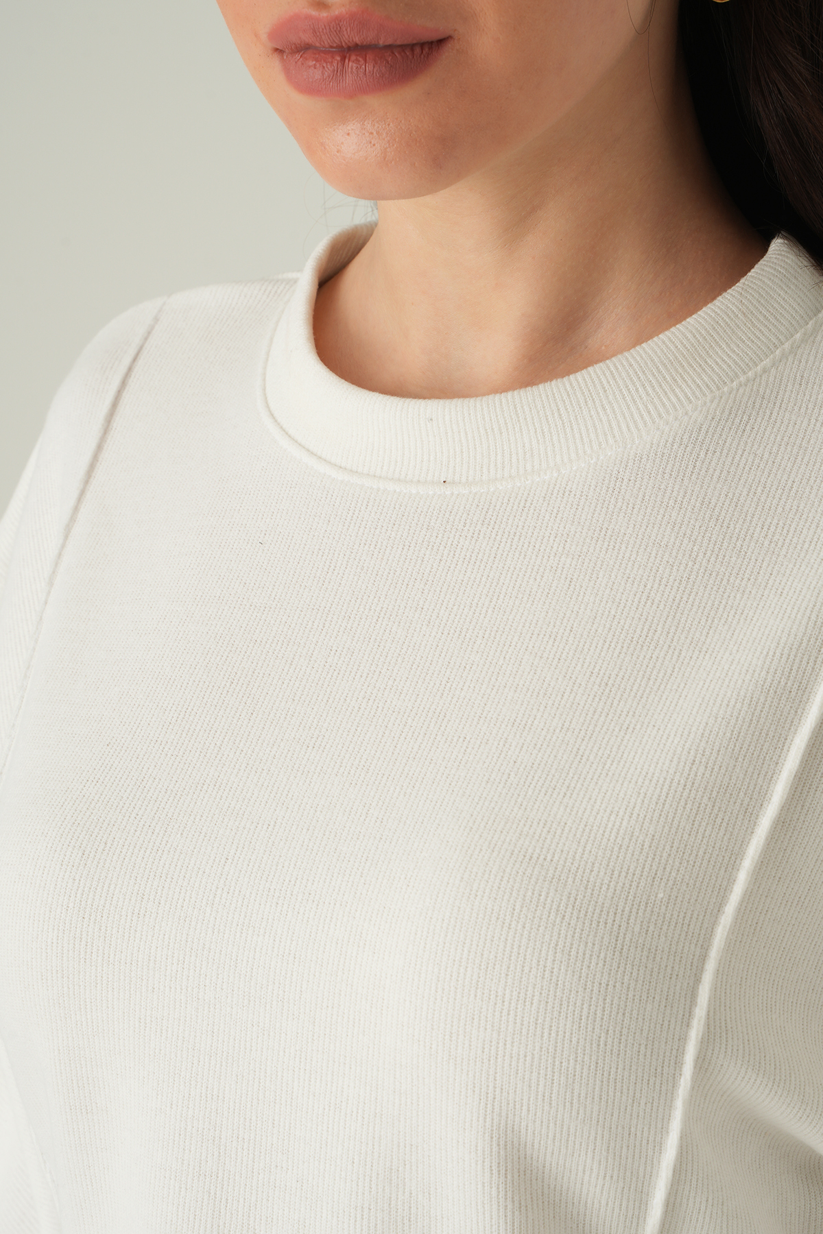 3104A Ön Çima Detaylı Kısa Kollu Bluz Ekru - 4