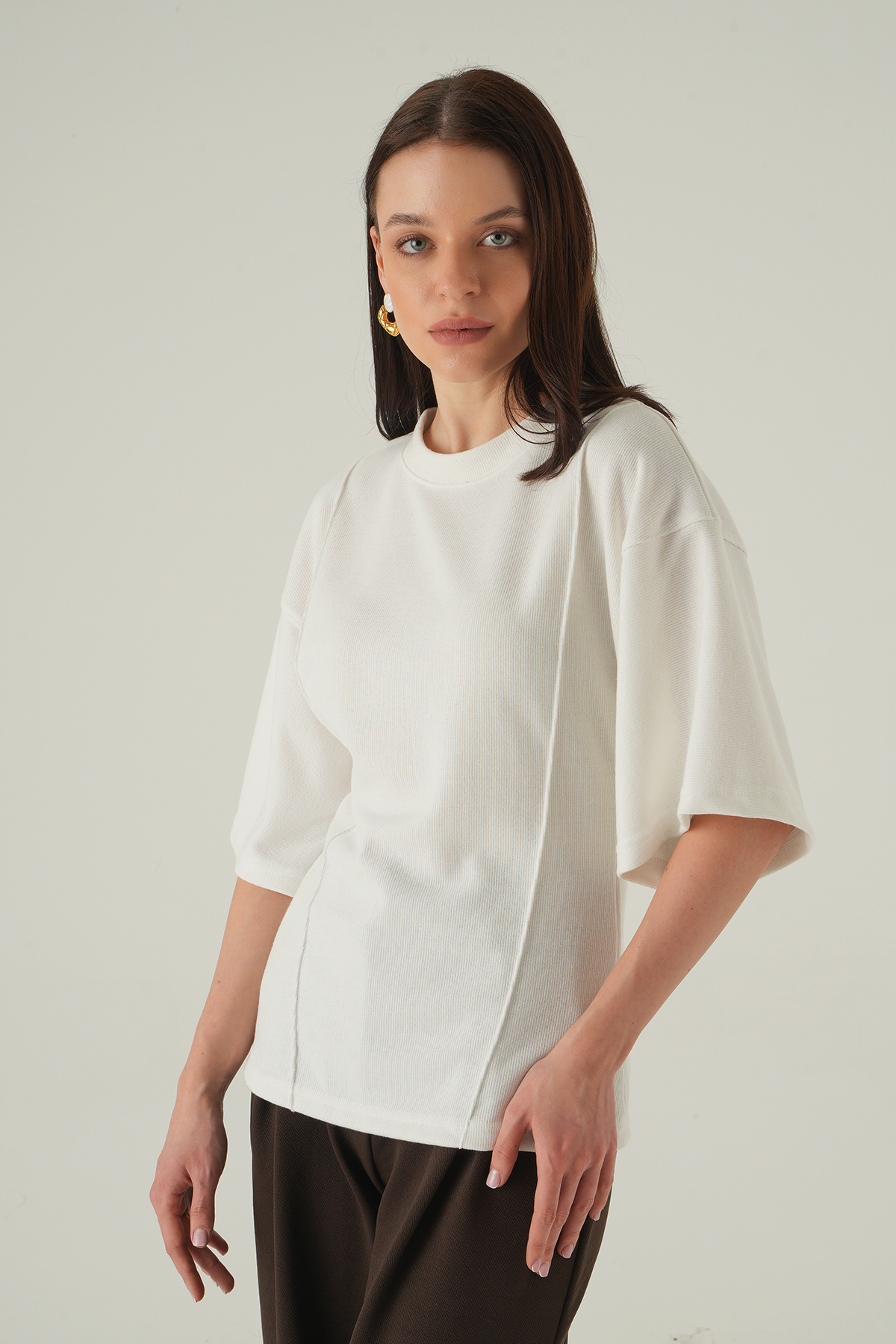 3104A Ön Çima Detaylı Kısa Kollu Bluz Ekru - 6