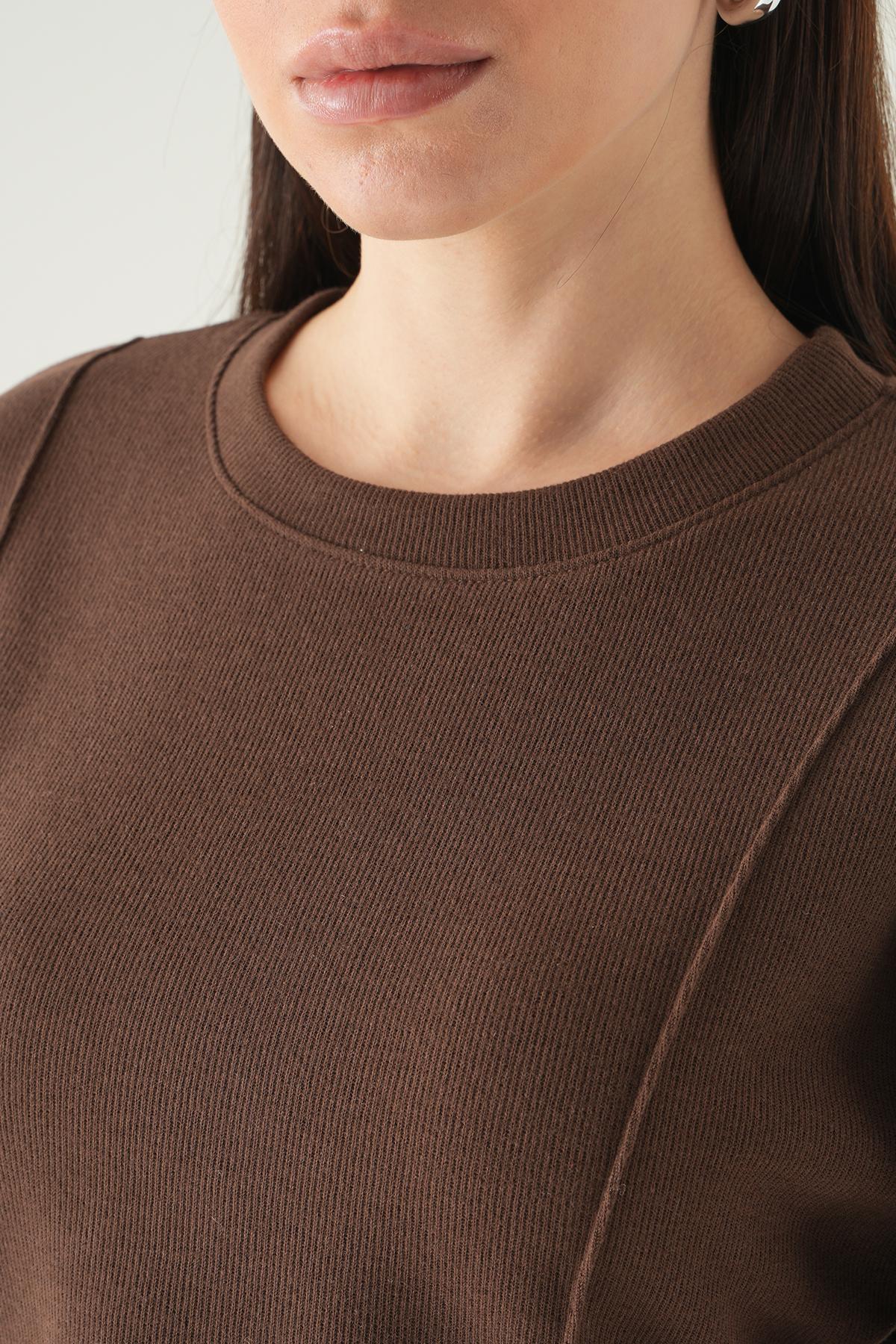 3104A Ön Çima Detaylı Kısa Kollu Bluz Kahve - 4