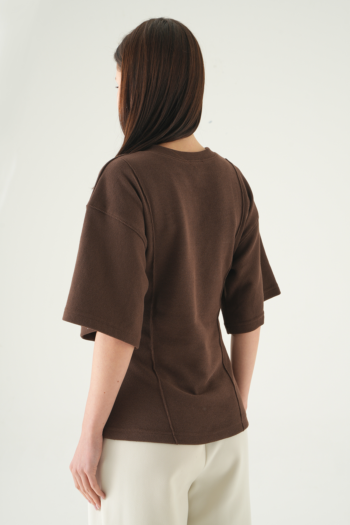 3104A Ön Çima Detaylı Kısa Kollu Bluz Kahve - 5