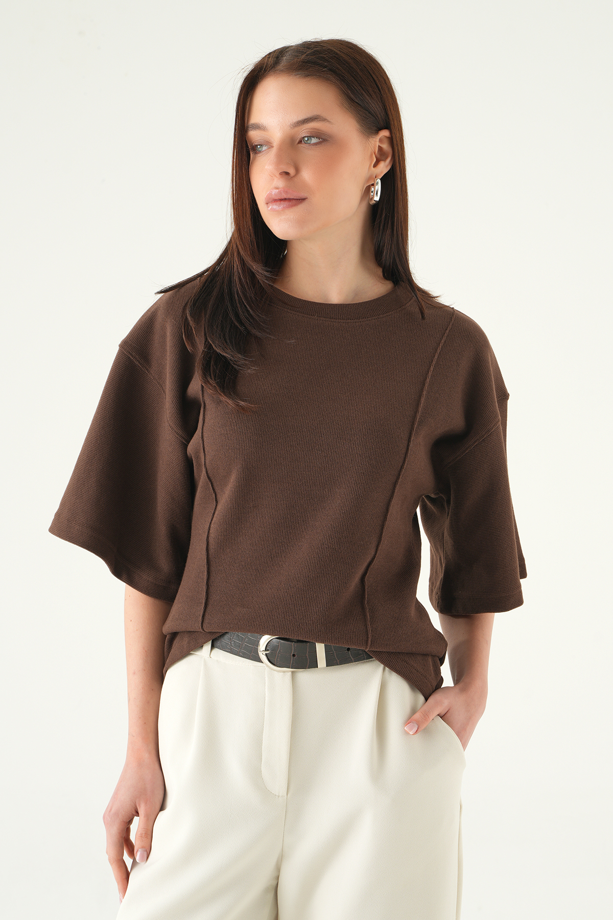 Kahve Ön Çima Detay Bluz 3104A - 7