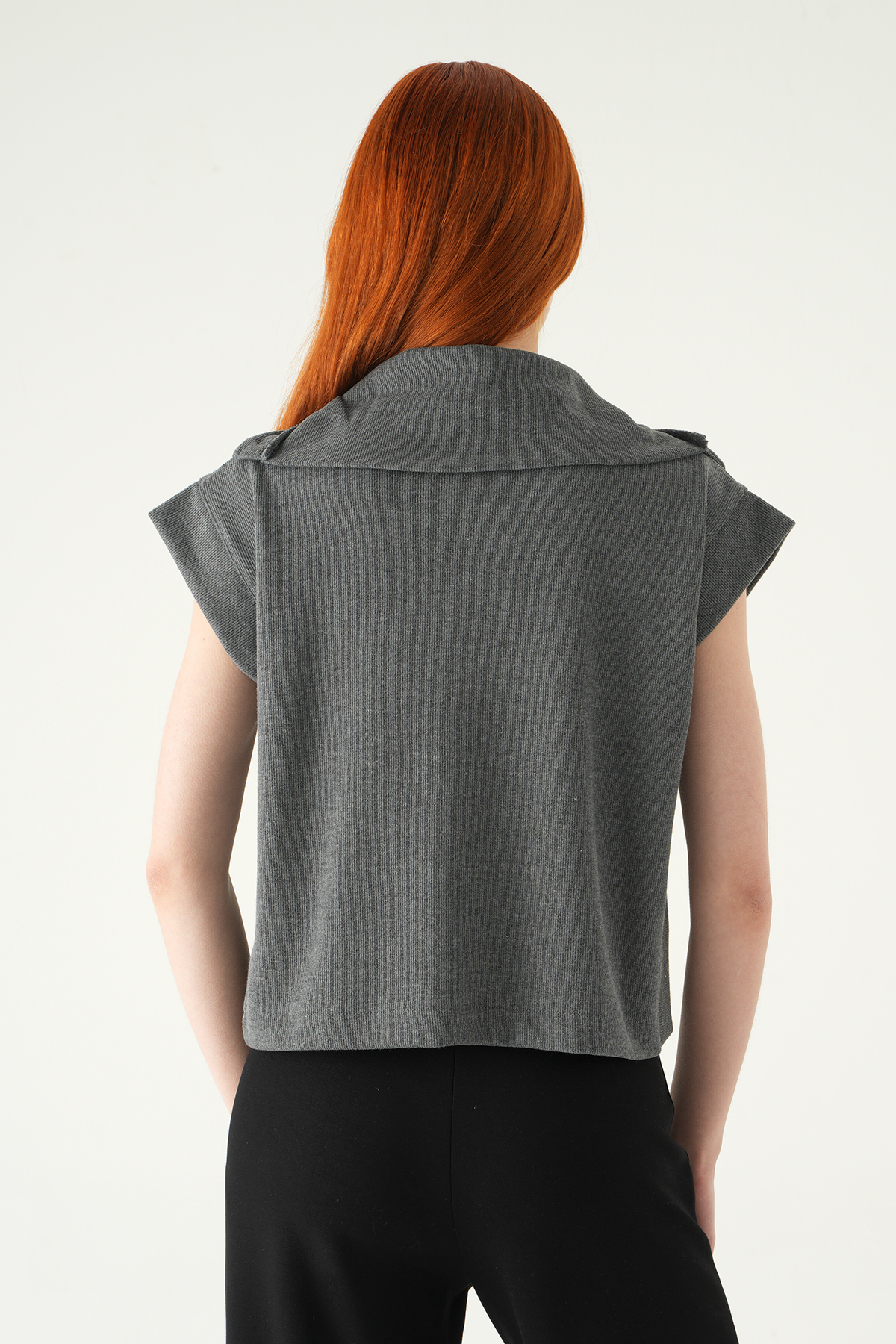 Antrasit Dik Yaka Düğmeli Bluz 3106A - 5
