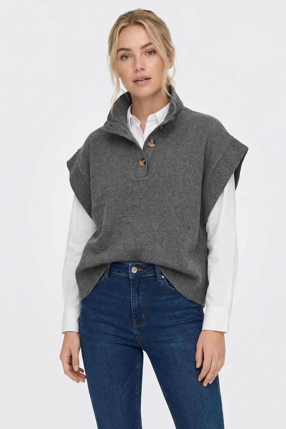 3106A Kapüşonlu Düğmeli Tişört Antrasit - 1