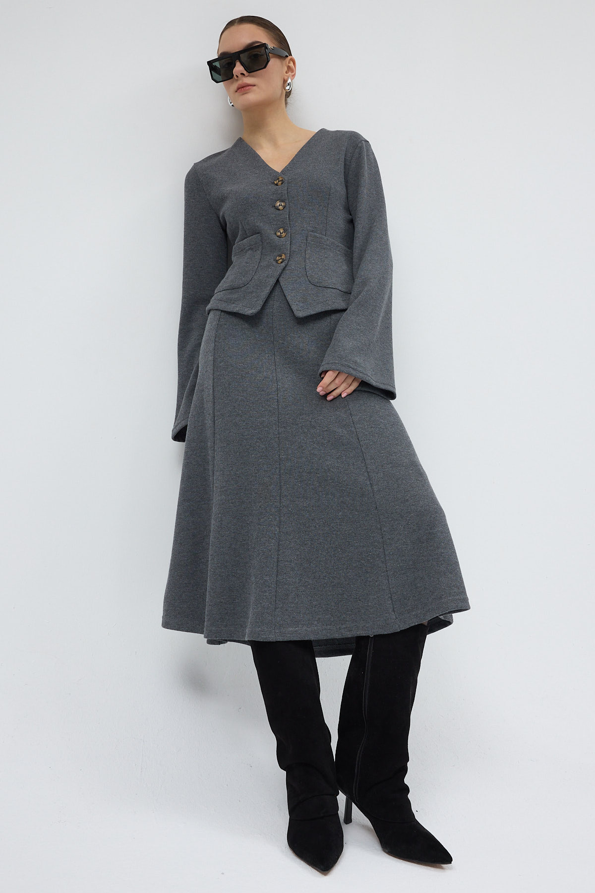 3109A Etek Hırka Takım Antrasit - RAYS