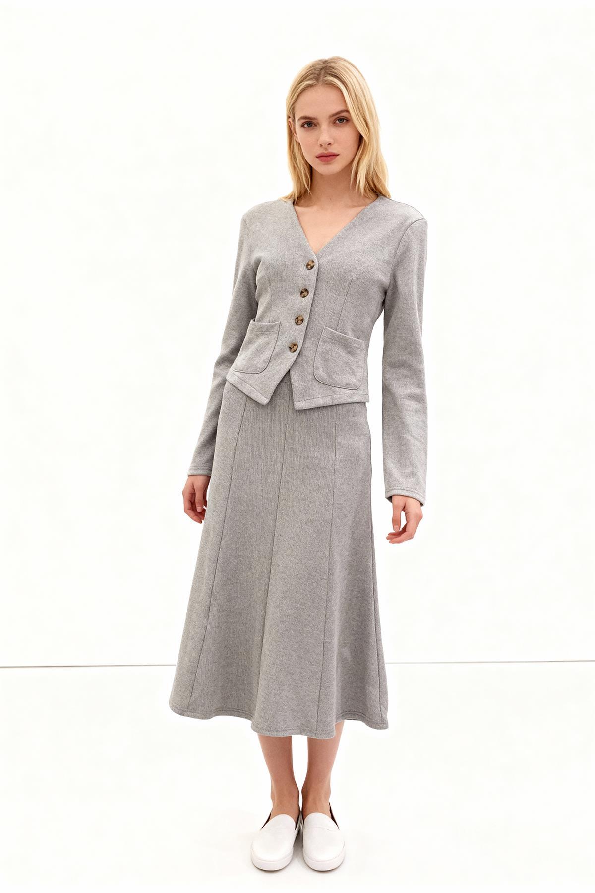 3109A Etek Hırka Takım Gri - 1