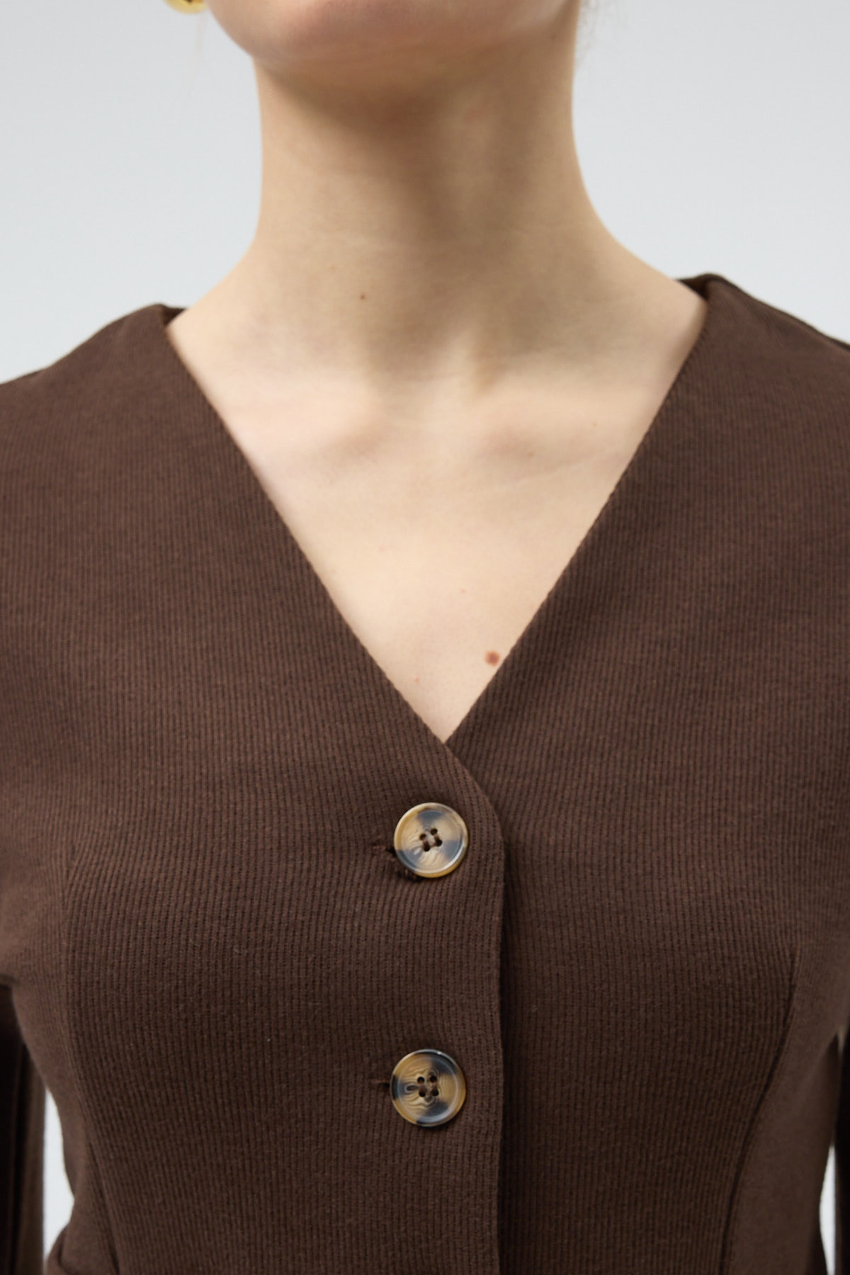 Kahverengi Cepli Düğmeli Hırka ve Uzun Etek Takım 3109A - RAYS