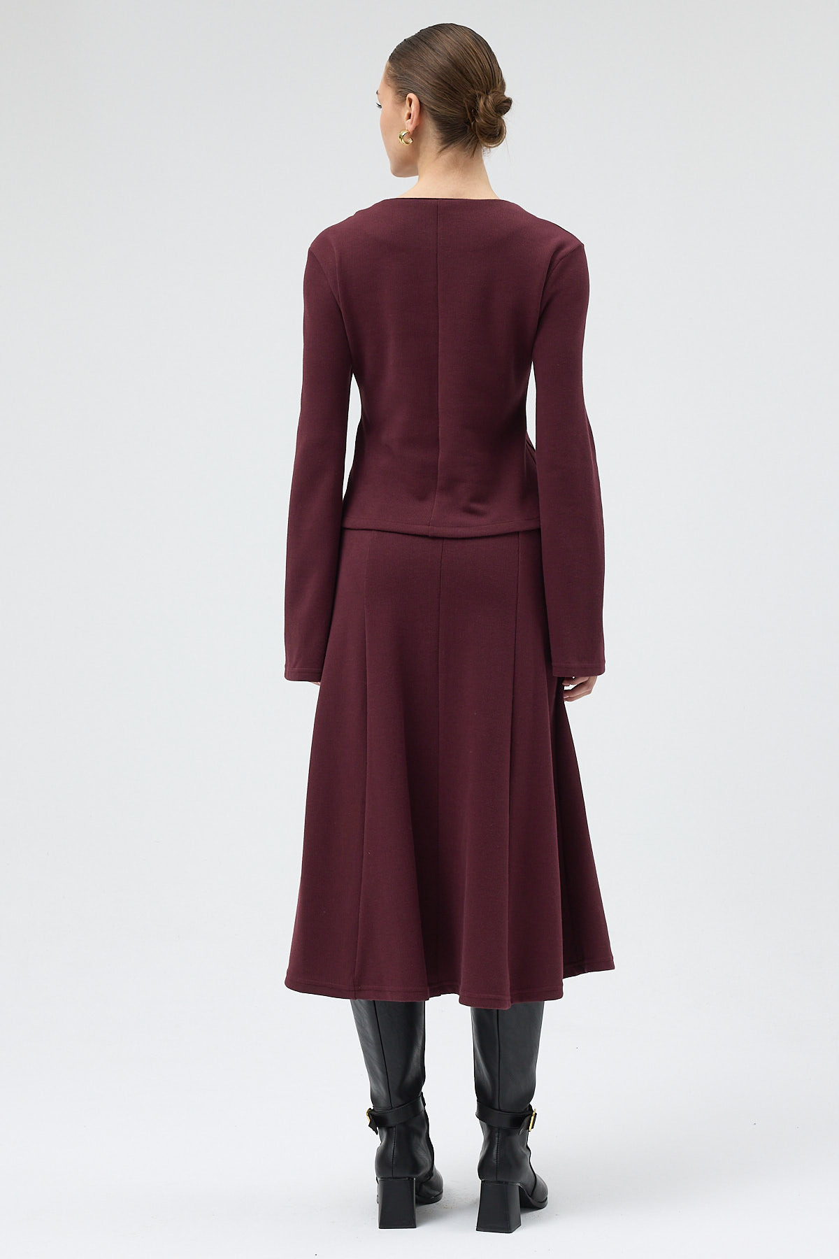 Mürdüm Cepli Düğmeli Hırka ve Uzun Etek Takım 3109A - 5