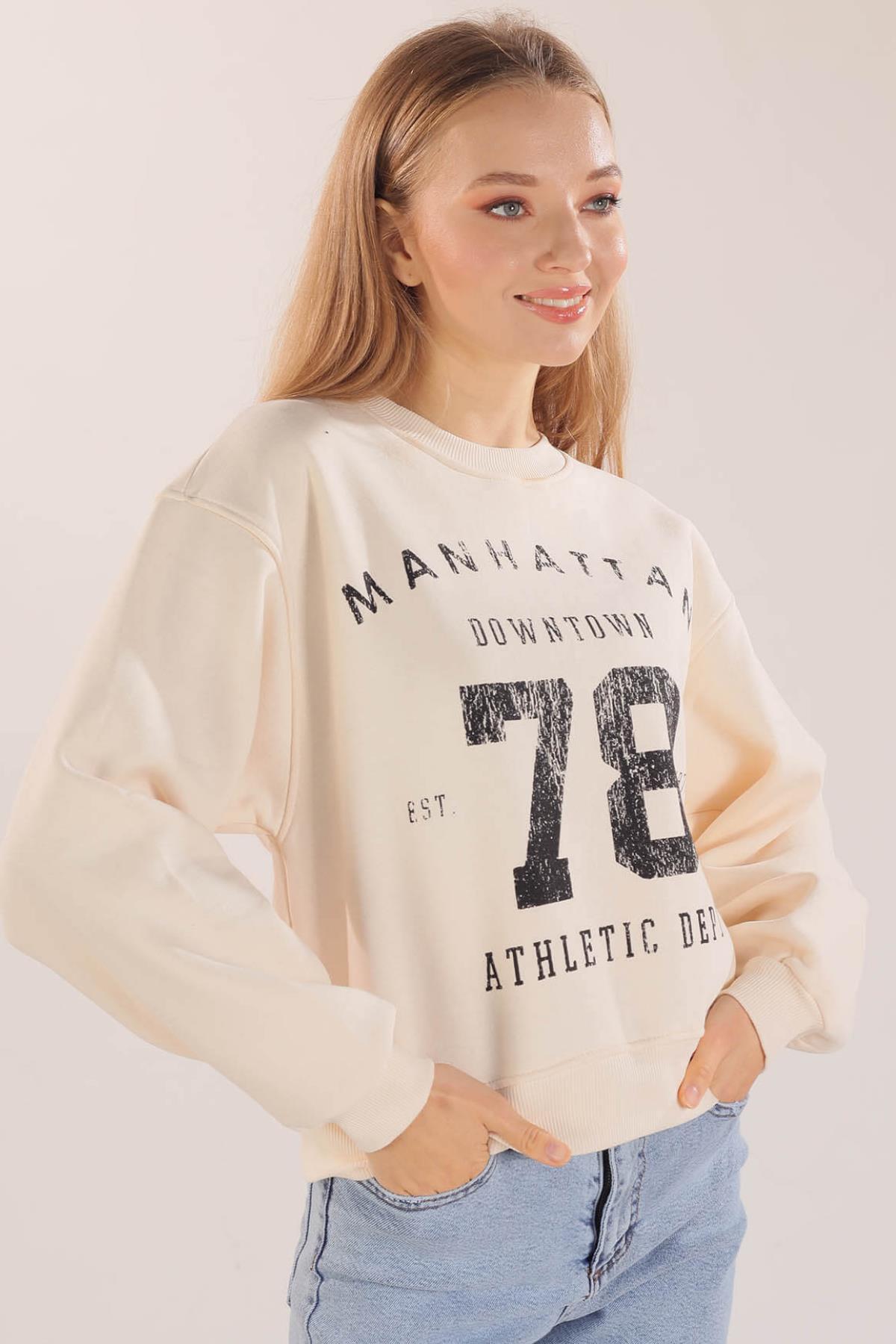 3110 Manhattan Baskılı Sweat Bej - 2