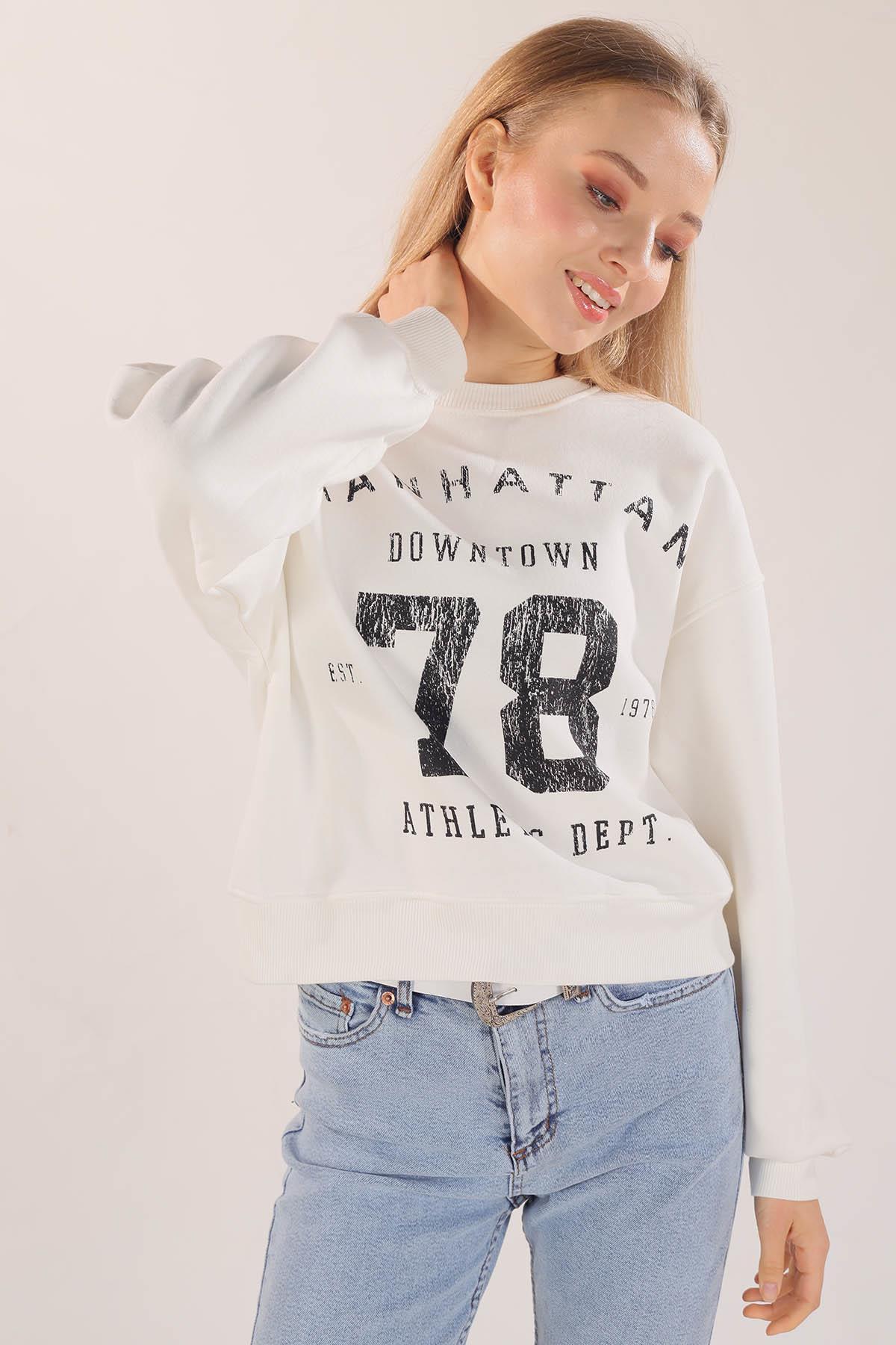 3110 Manhattan Baskılı Sweat Ekru - 5