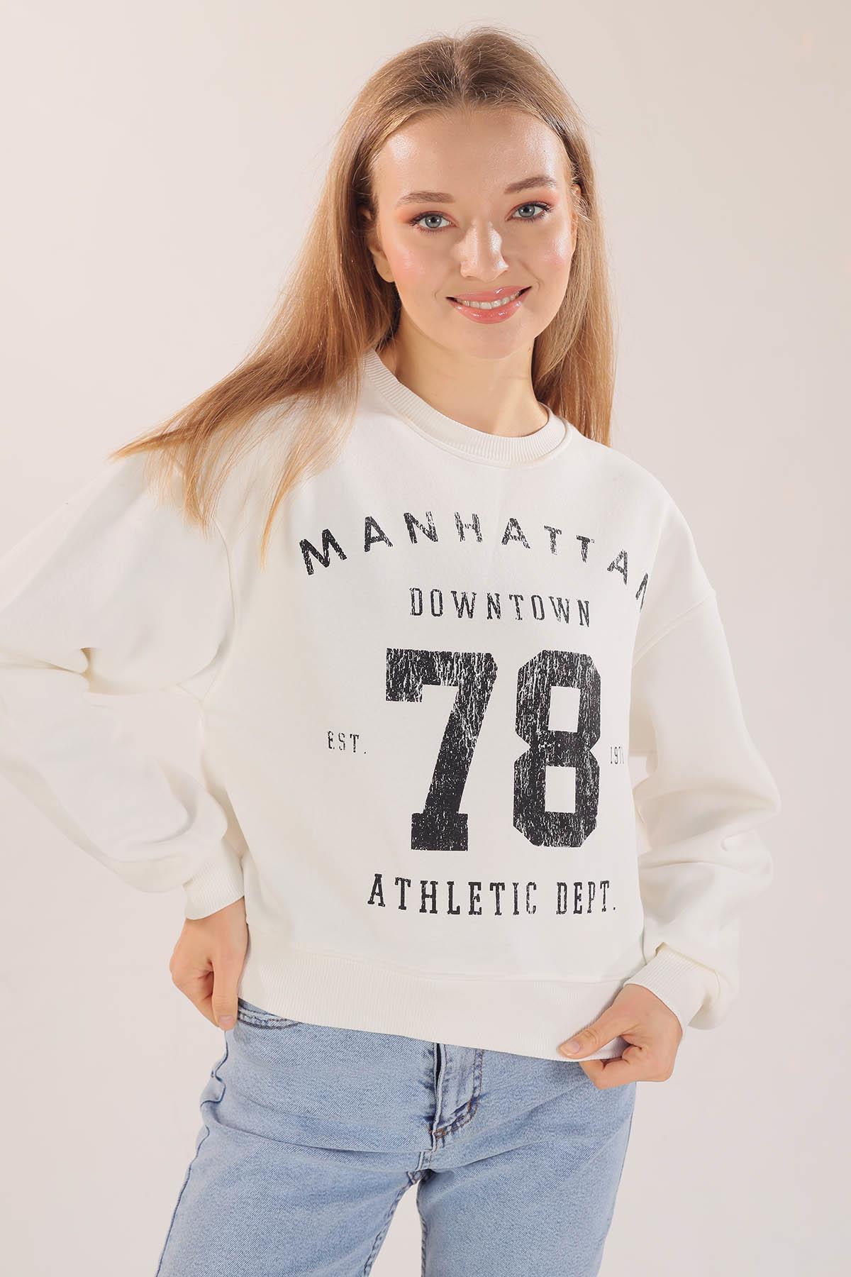 Ekru Manhattan Baskılı Sweat 3110 