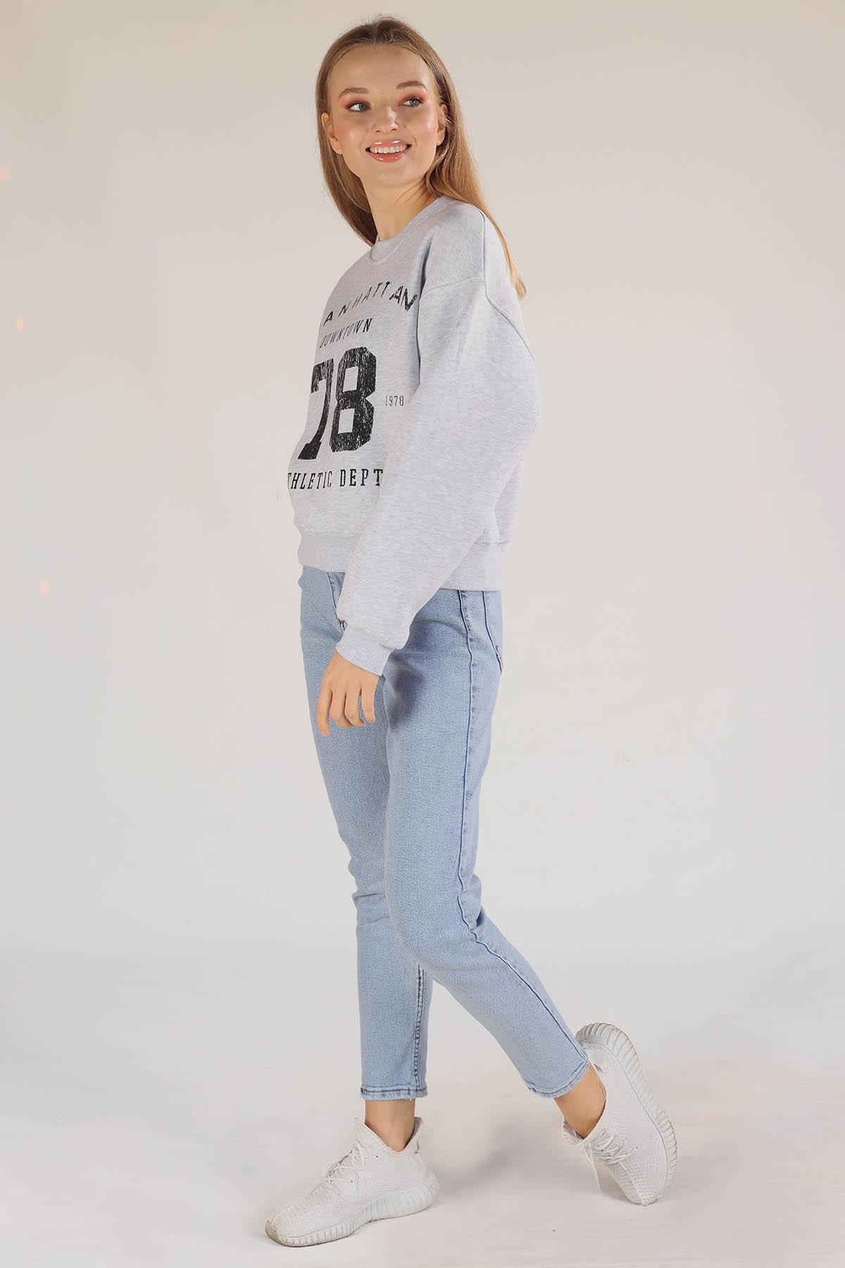 3110 Manhattan Baskılı Sweat Gri - 3