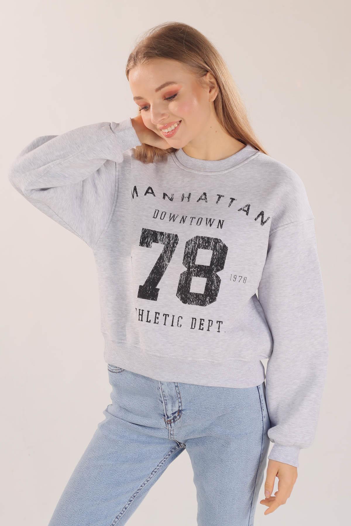 3110 Manhattan Baskılı Sweat Gri - 4