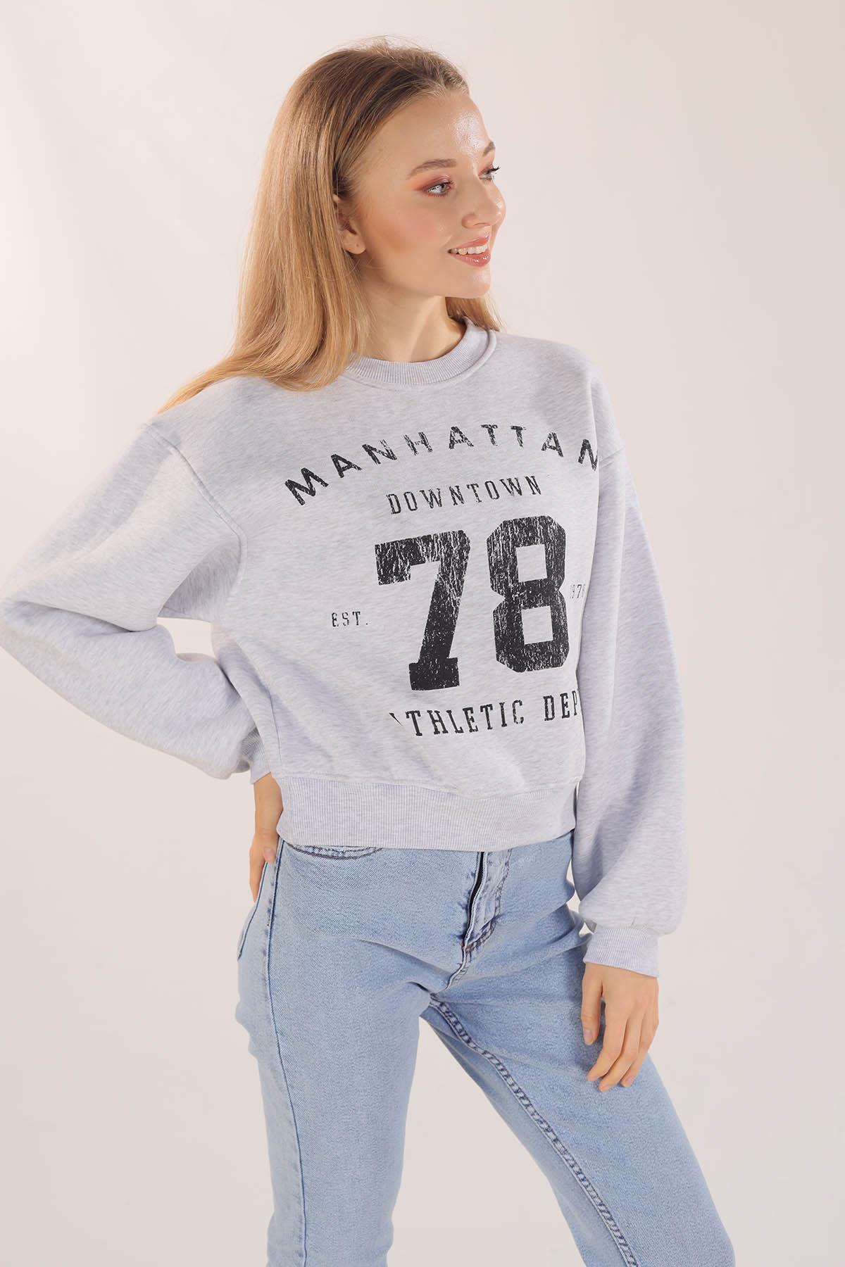 3110 Manhattan Baskılı Sweat Gri - 6