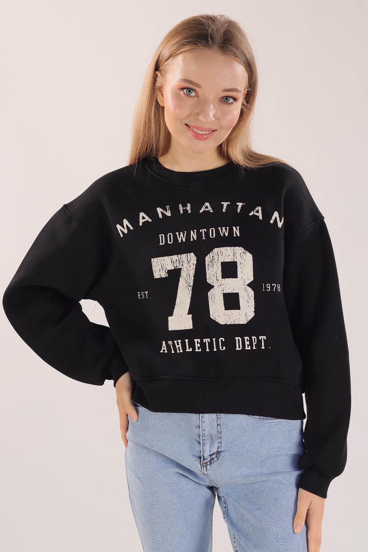 Siyah Manhattan Baskılı Sweat 3110 - 1