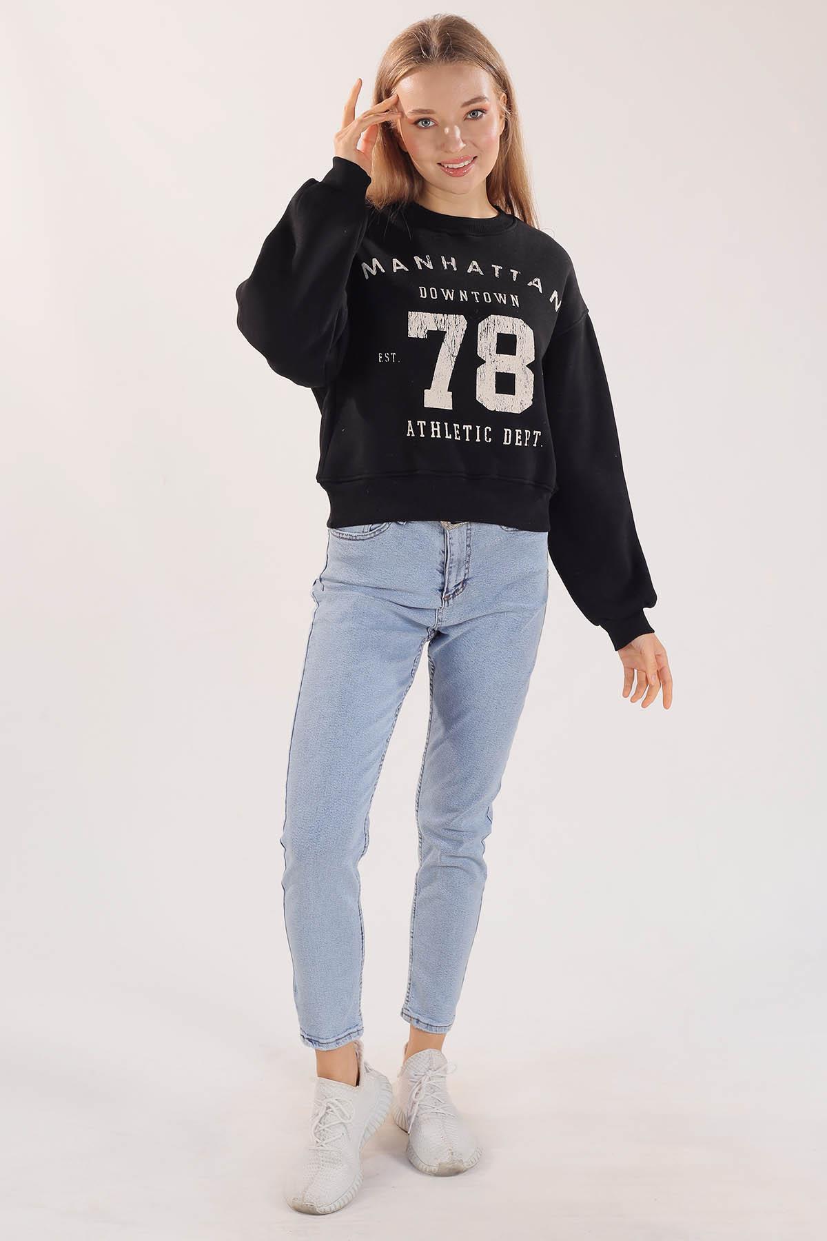 3110 Manhattan Baskılı Sweat Siyah - 2