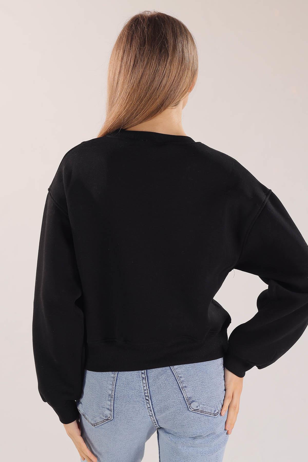 3110 Manhattan Baskılı Sweat Siyah - 5