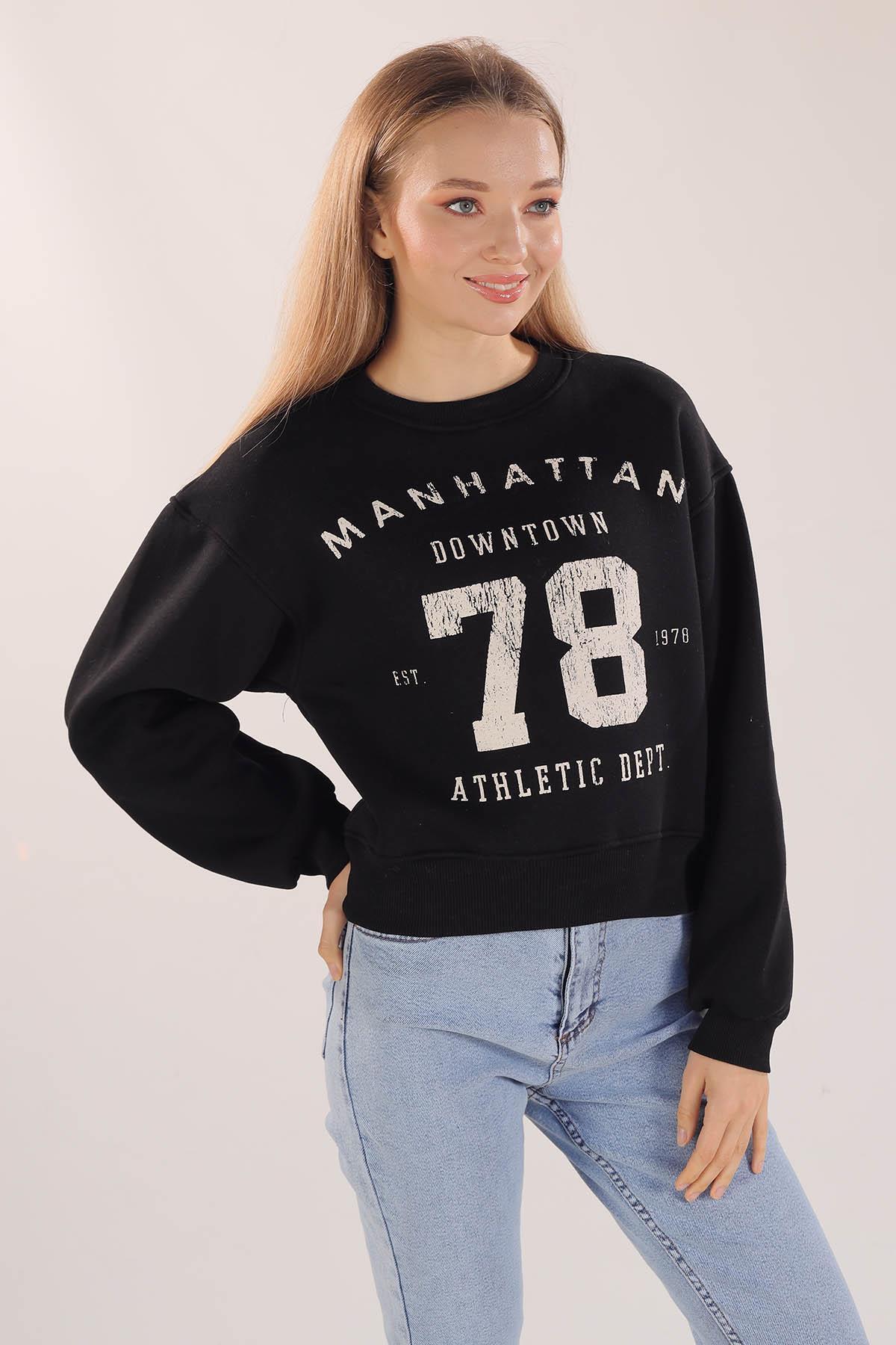 Siyah Manhattan Baskılı Sweat 3110 - 4