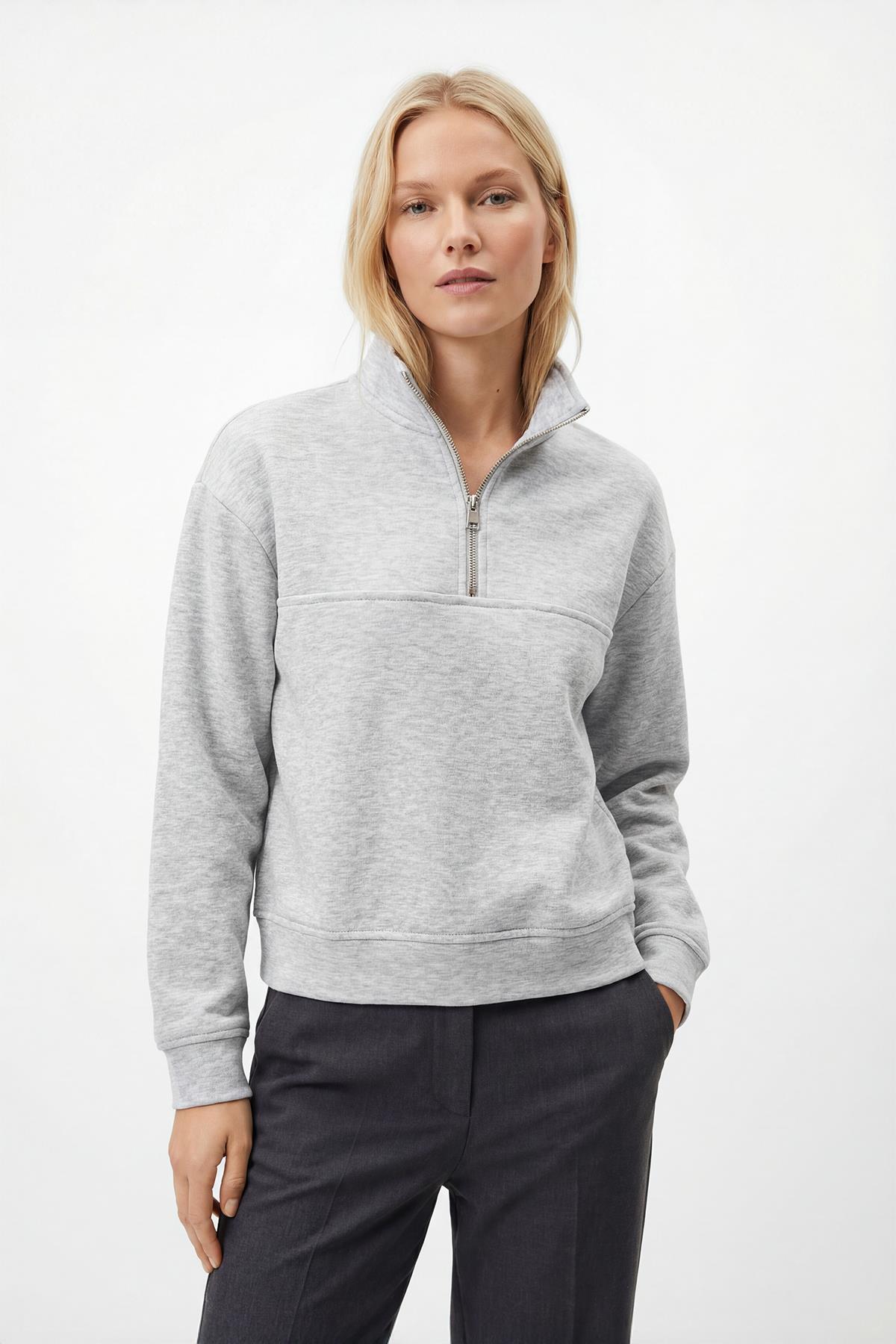 3110A Ön Fermuar Detay Sweat Gri - RAYS