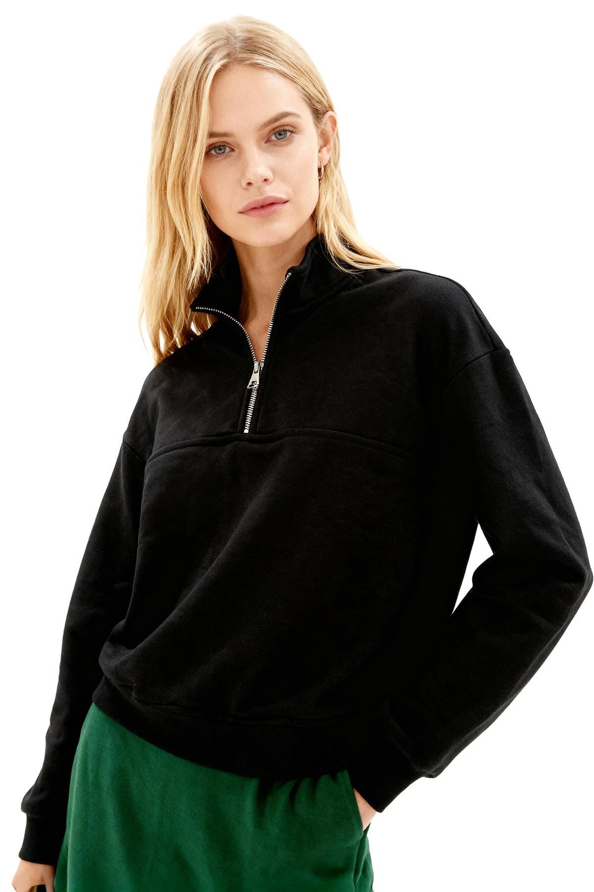 3110A Ön Fermuar Detay Sweat Siyah - RAYS