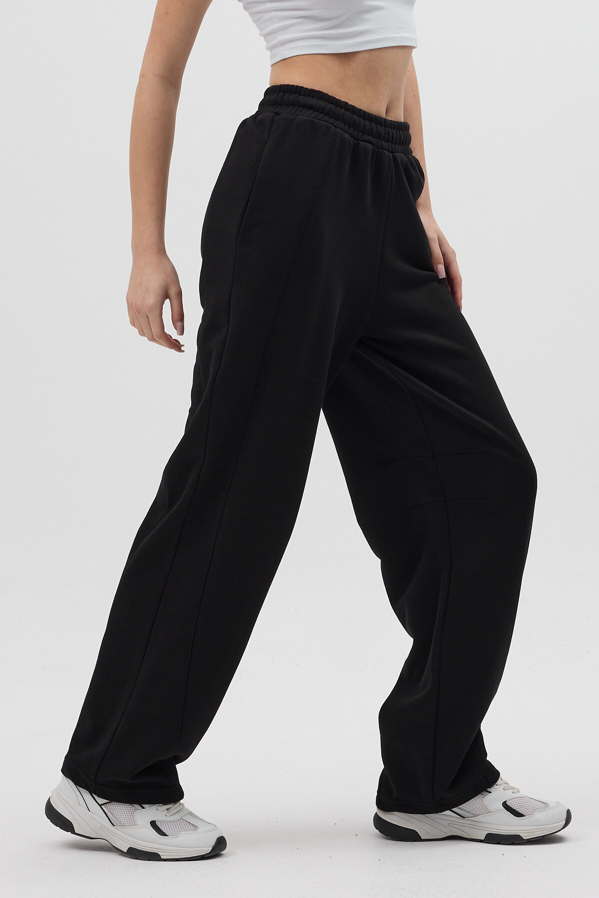 Siyah Bel Lastikli İpli Düz Paça Rahat Kesim Kadın Eşofman Altı 3113A - RAYS