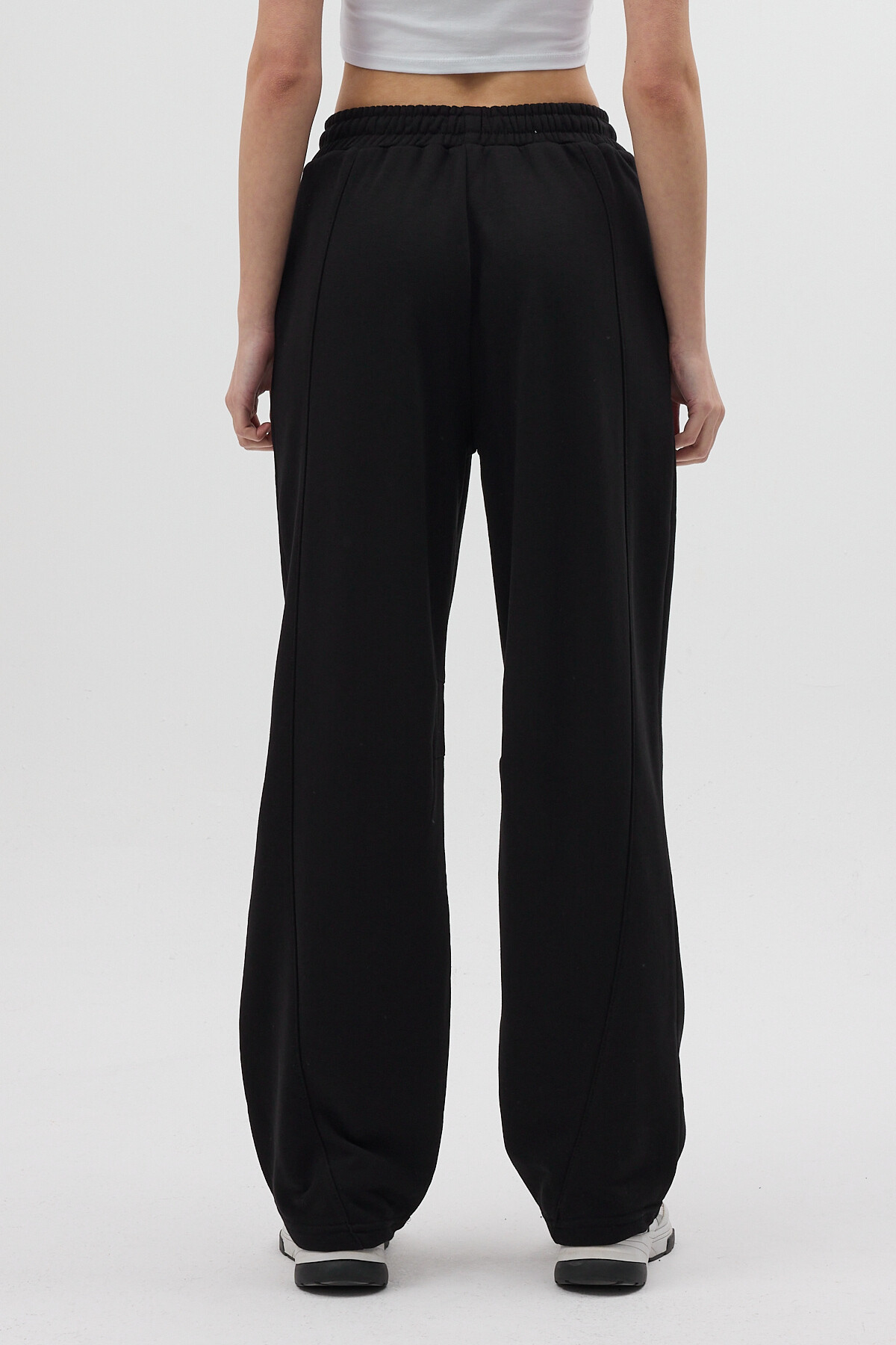 Siyah Bel Lastikli İpli Düz Paça Rahat Kesim Kadın Eşofman Altı 3113A - 5