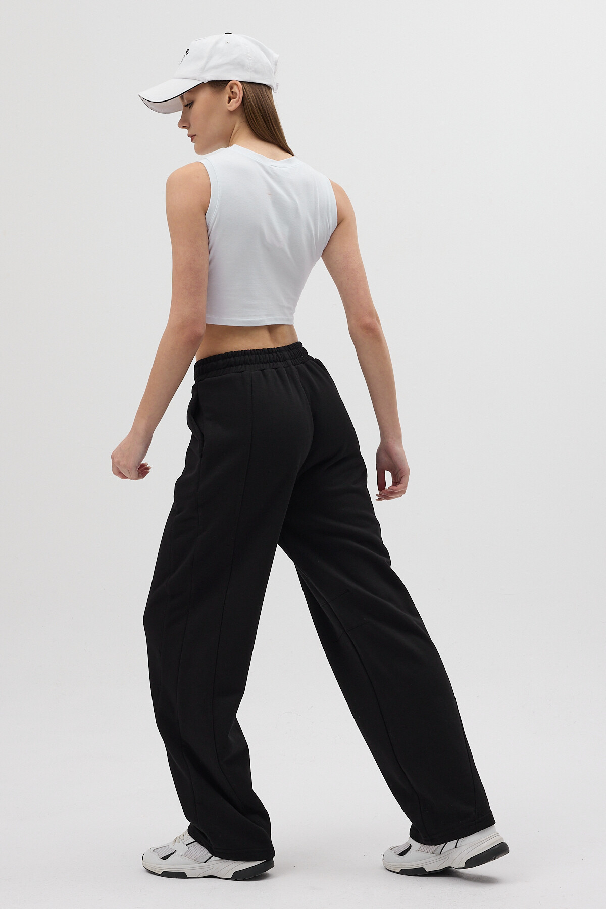 Siyah Bel Lastikli İpli Düz Paça Rahat Kesim Kadın Eşofman Altı 3113A - 7