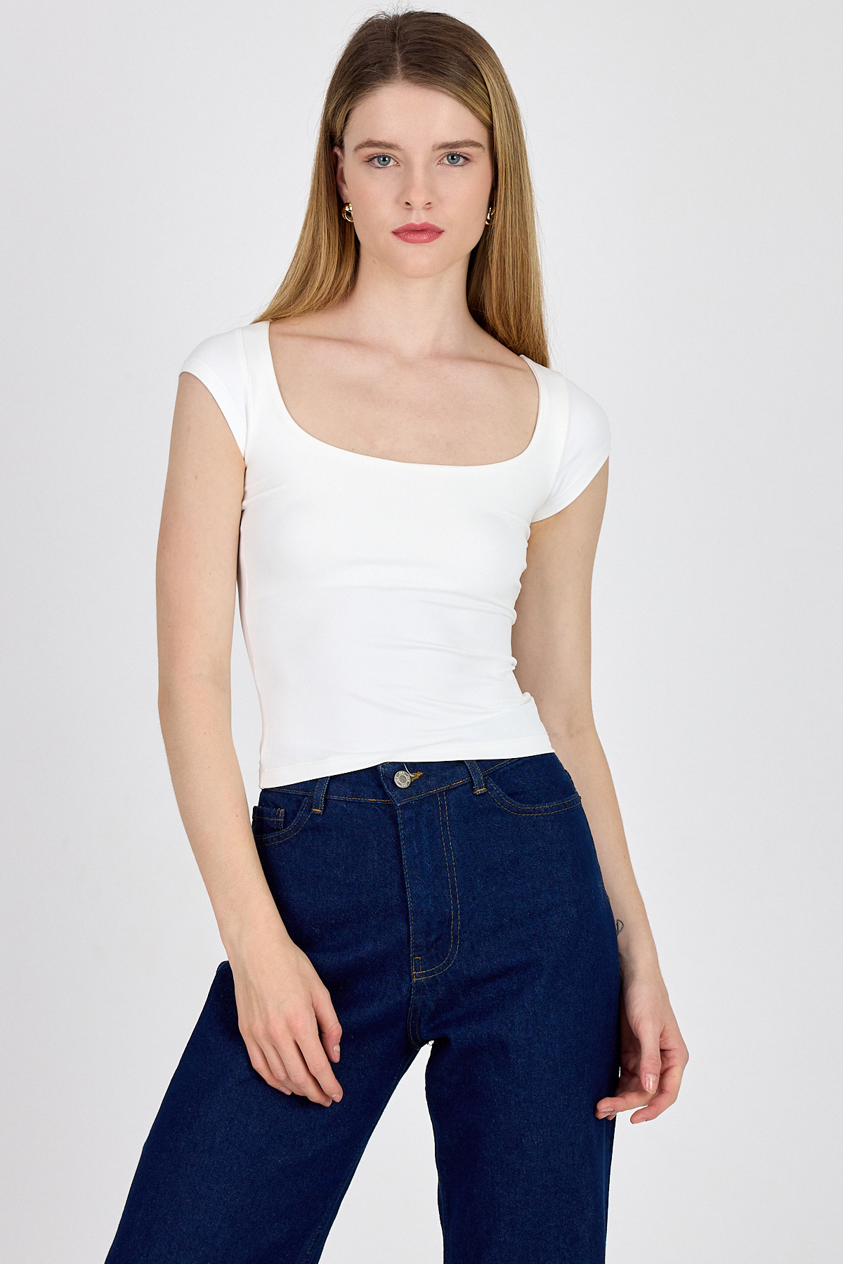 Beyaz Kare Yaka Kısa Kol Body 3116 - 1