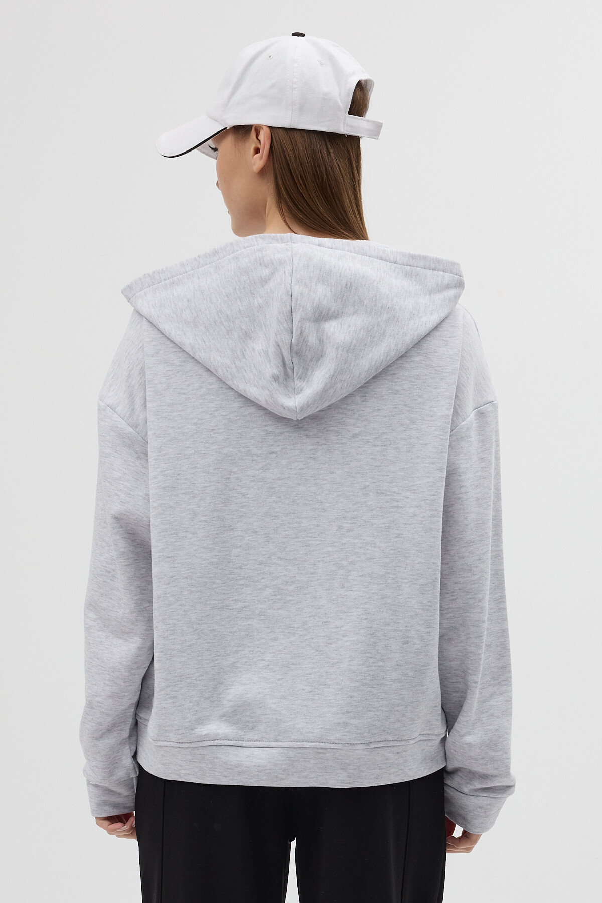 Gri Kapüşonlu Fermuarlı Oversize Kadın Hırka 3116A - 5