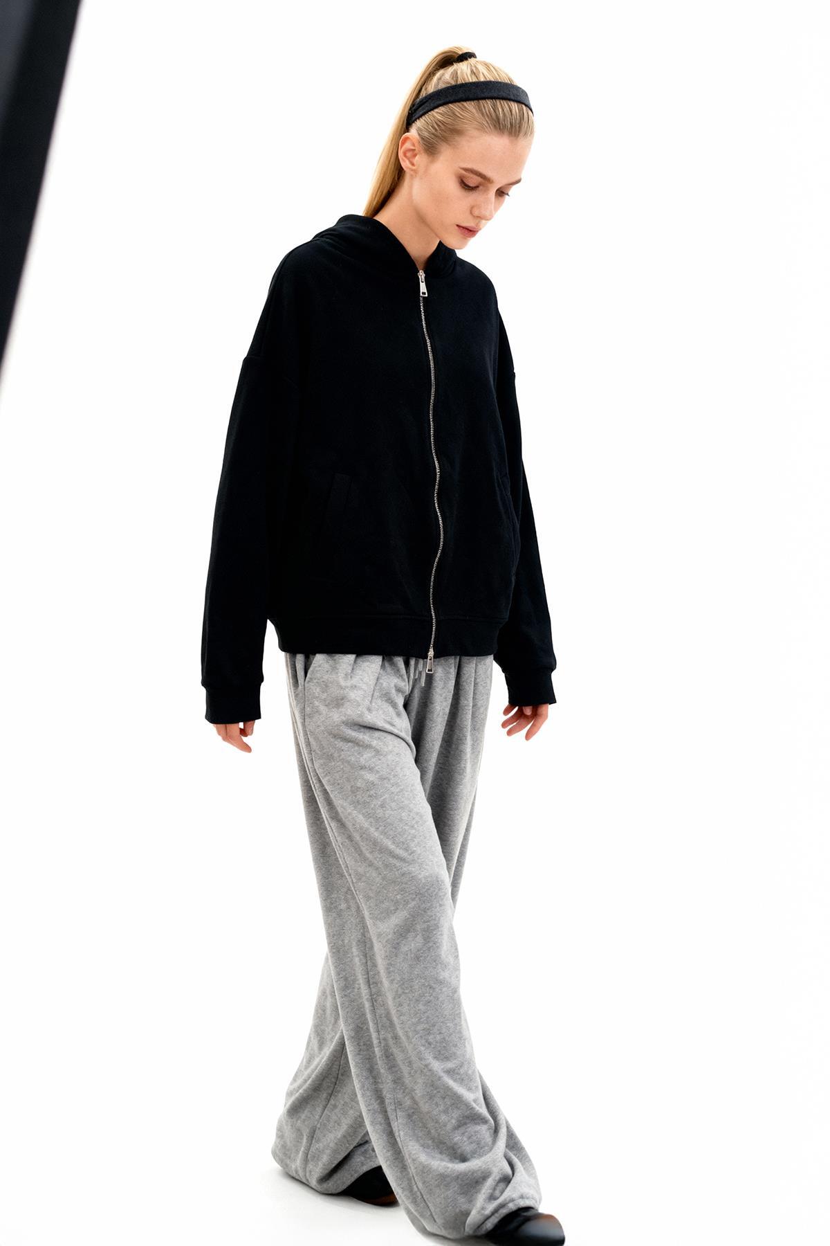 3116A Kapüşonlu Uzun Kol Hırka Siyah - RAYS