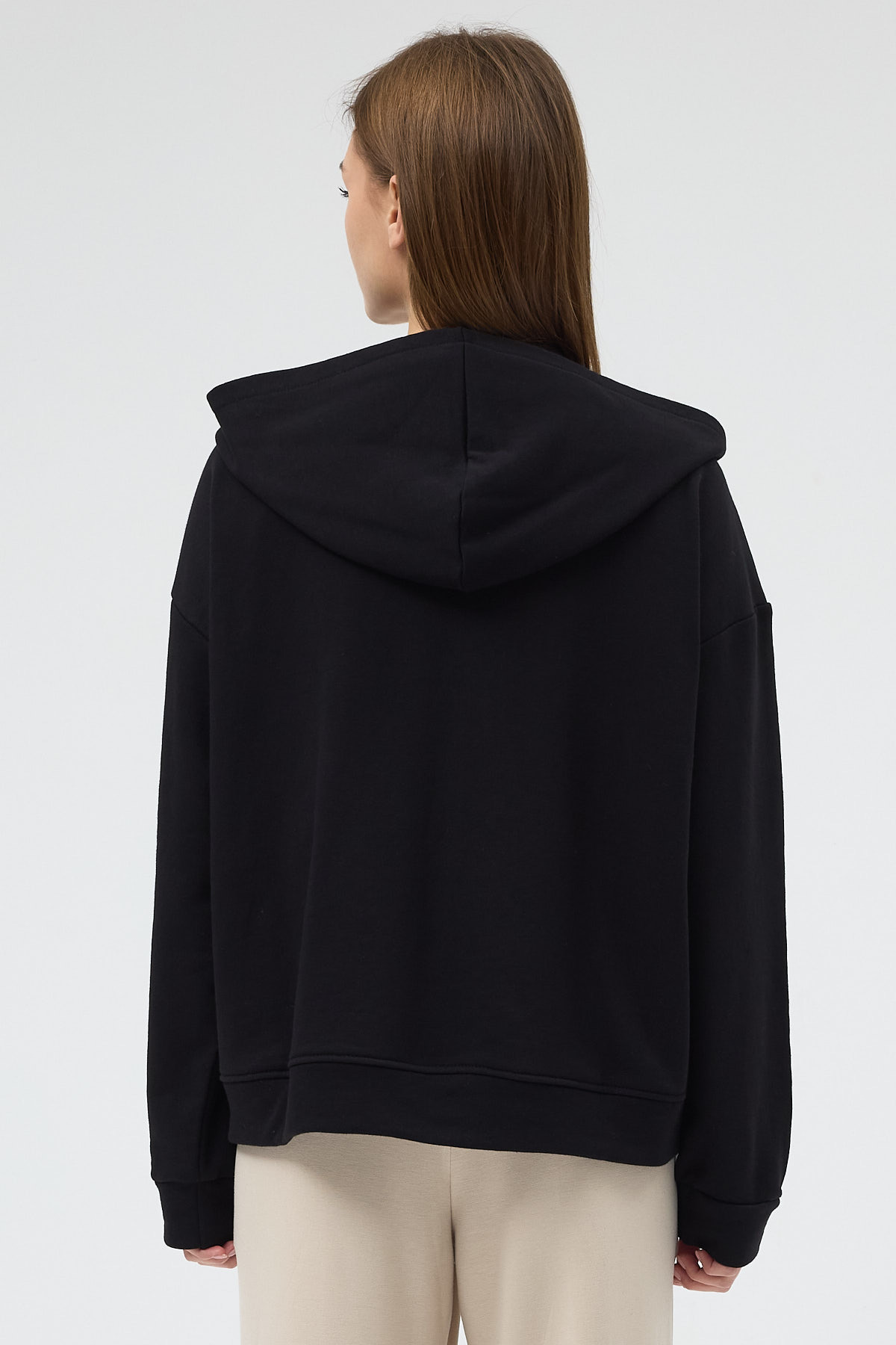 Siyah Kapüşonlu Fermuarlı Oversize Kadın Hırka 3116A - 5