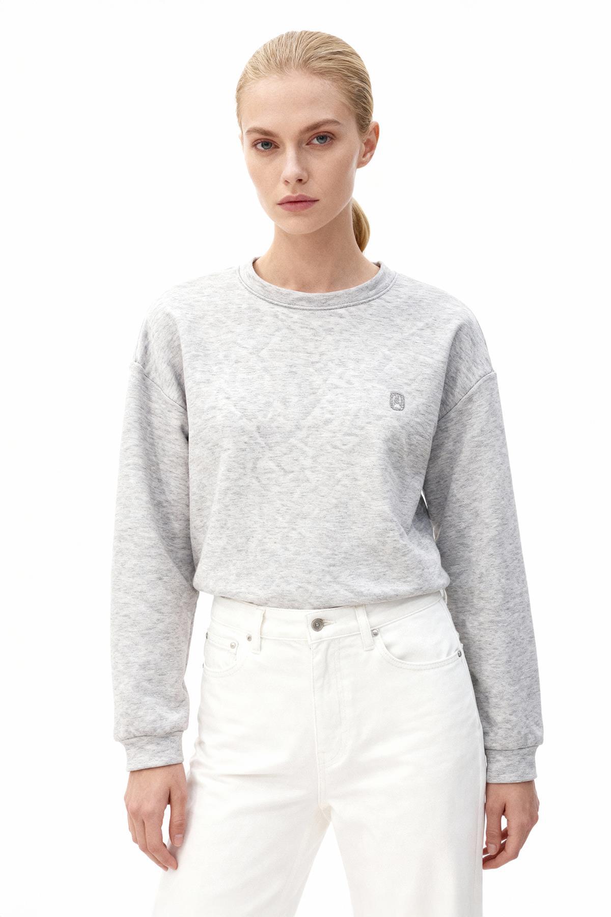 Gri Nakışlı Bisiklet Yaka Sweat 3117A - 1