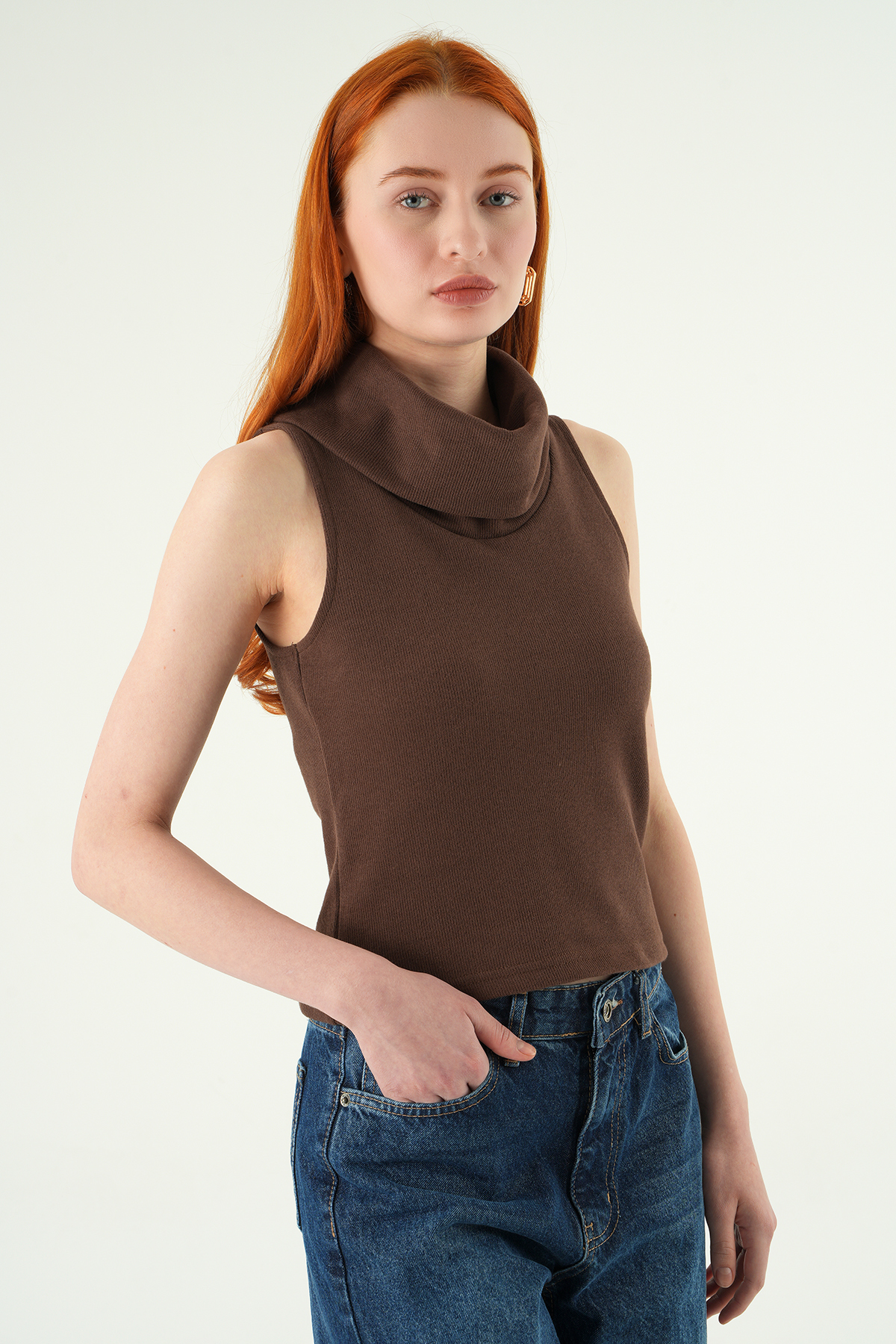 3118A Sıfır Kol Tişört Kahve - 2