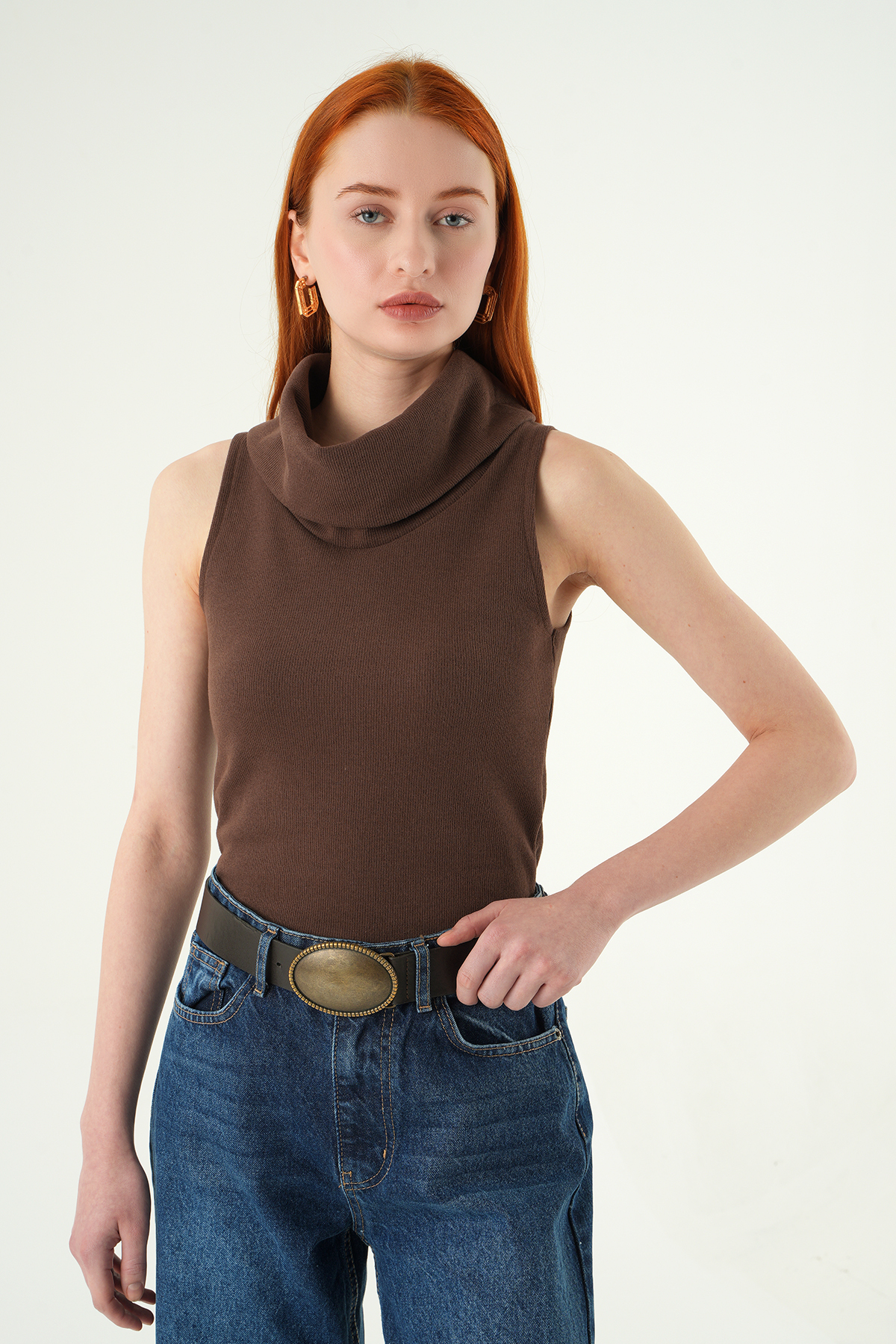 3118A Sıfır Kol Tişört Kahve - 7