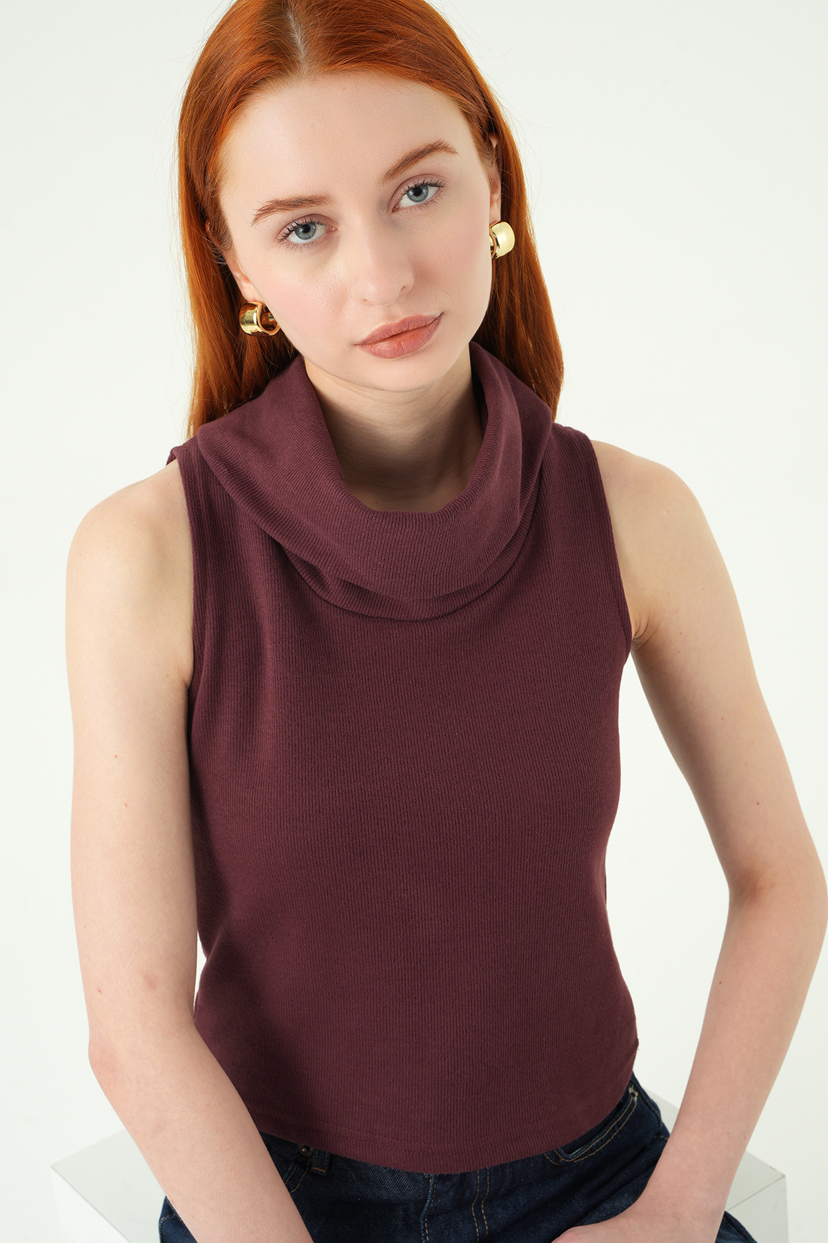 3118A Sıfır Kol Tişört Mürdüm - 1