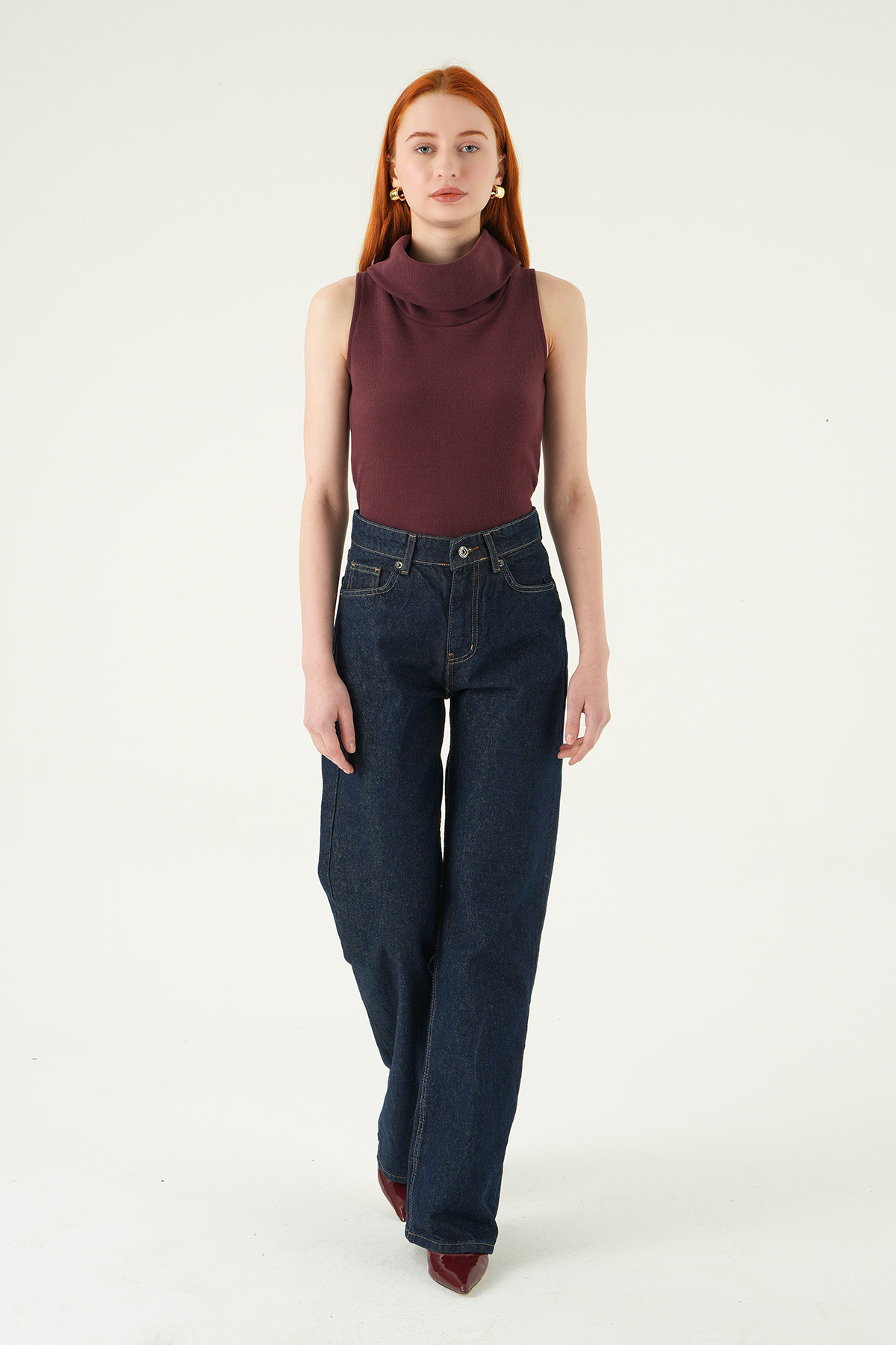 Mürdüm Sıfır Kol Bluz 3118A - 3