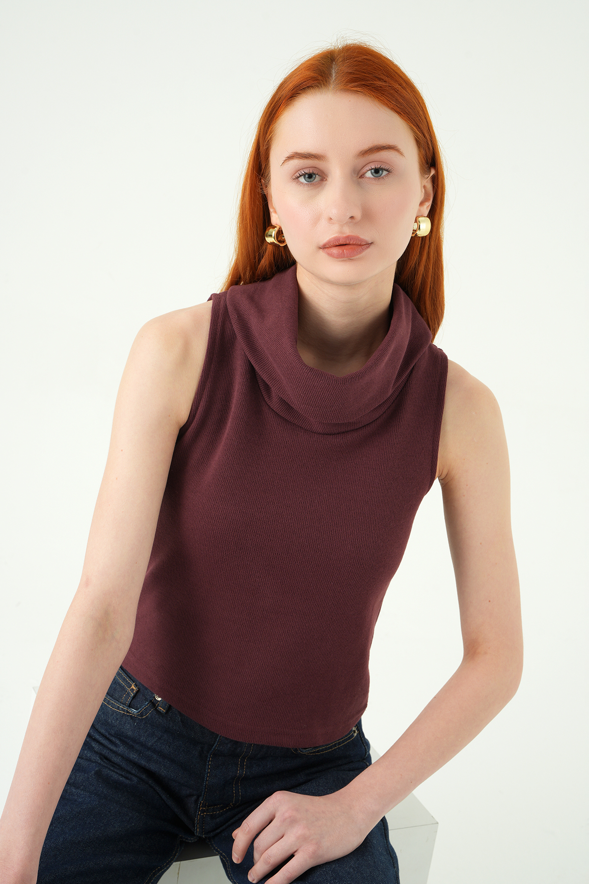 Mürdüm Sıfır Kol Bluz 3118A - 6