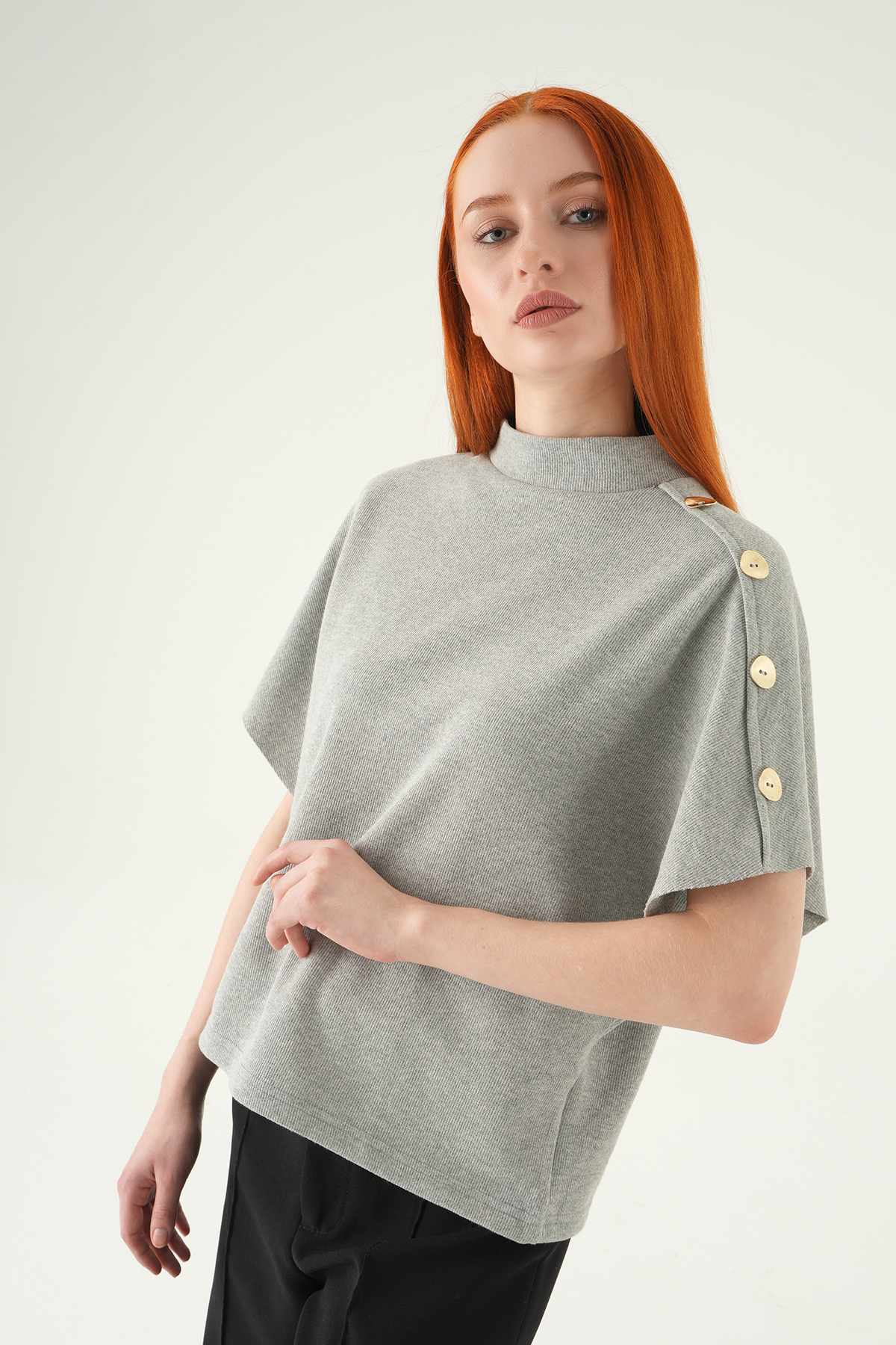 3119A Kol Düğmeli Tişört Gri 