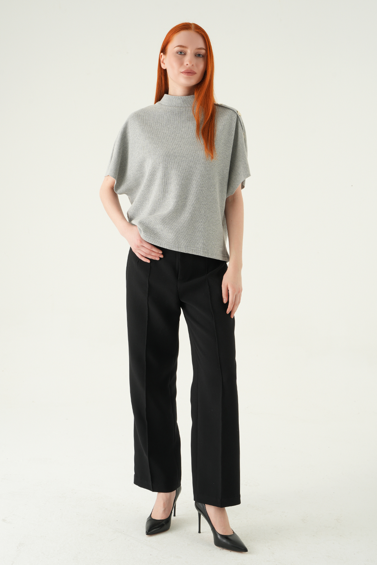 3119A Kol Düğmeli Tişört Gri - 3