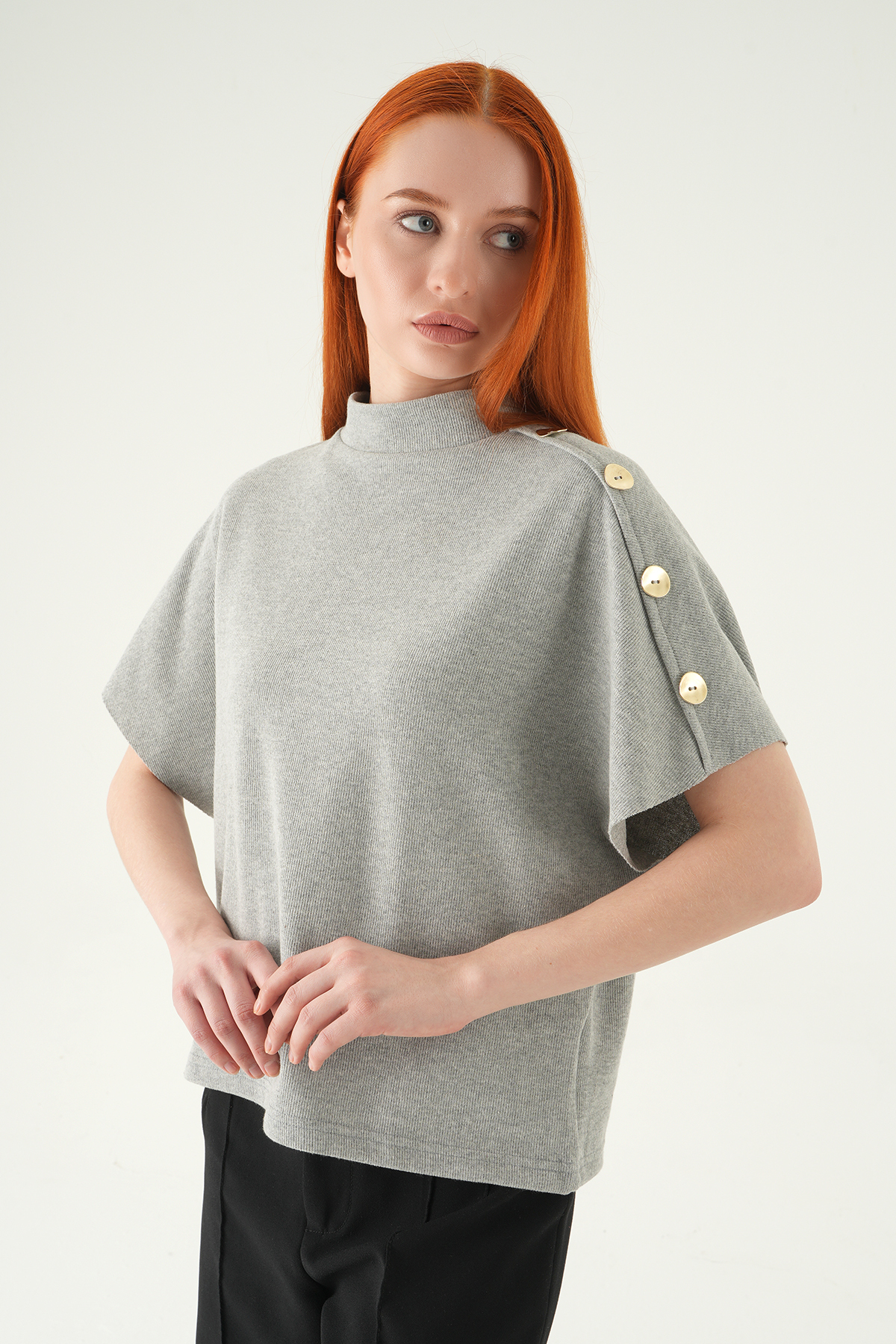 3119A Kol Düğmeli Tişört Gri - 6