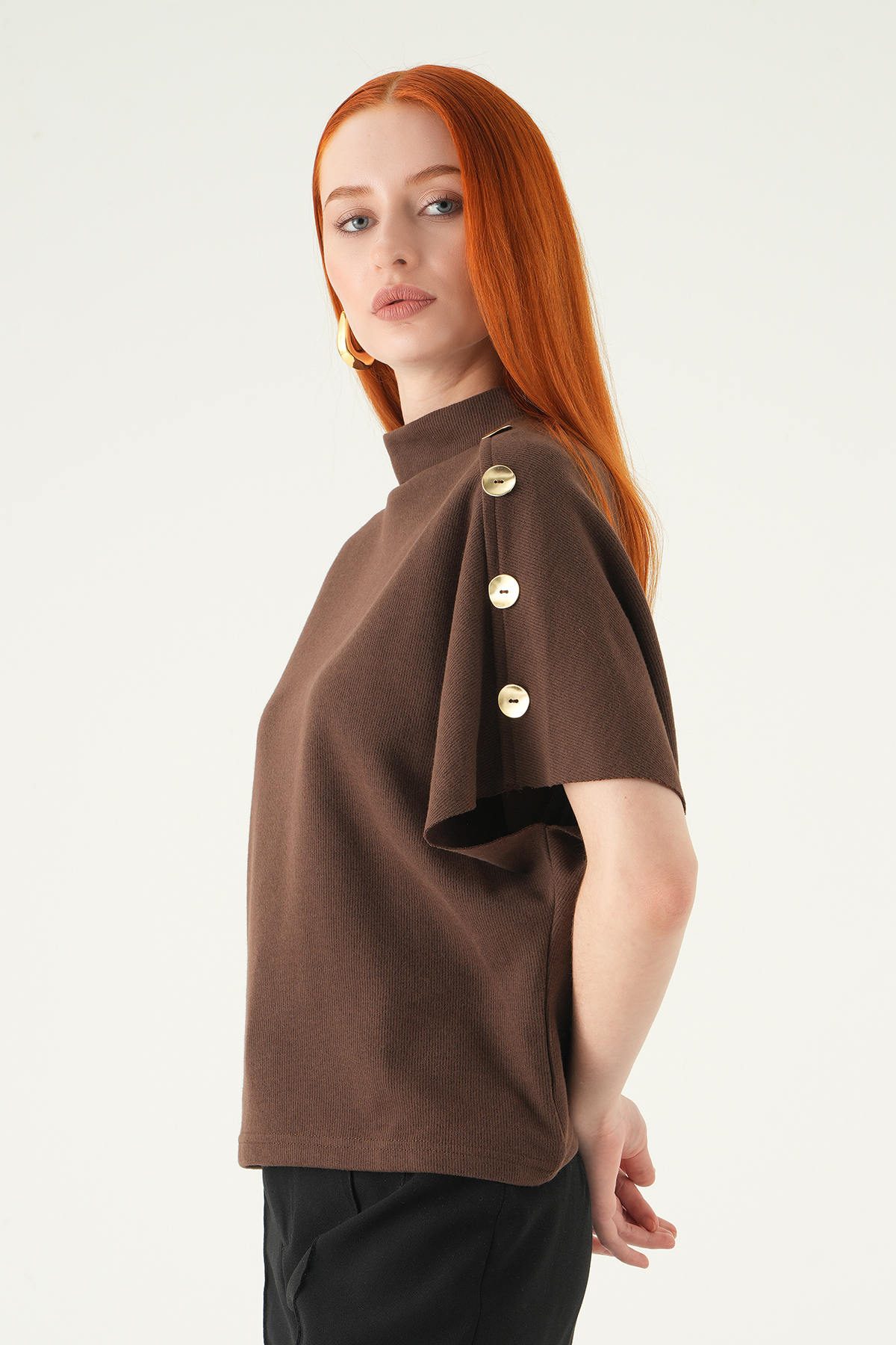 Kol Düğmeli Bluz 3119A Kahve - RAYS