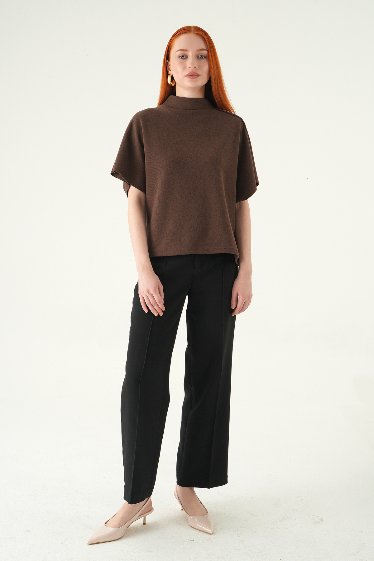 3119A Kol Düğmeli Tişört Kahve - 3