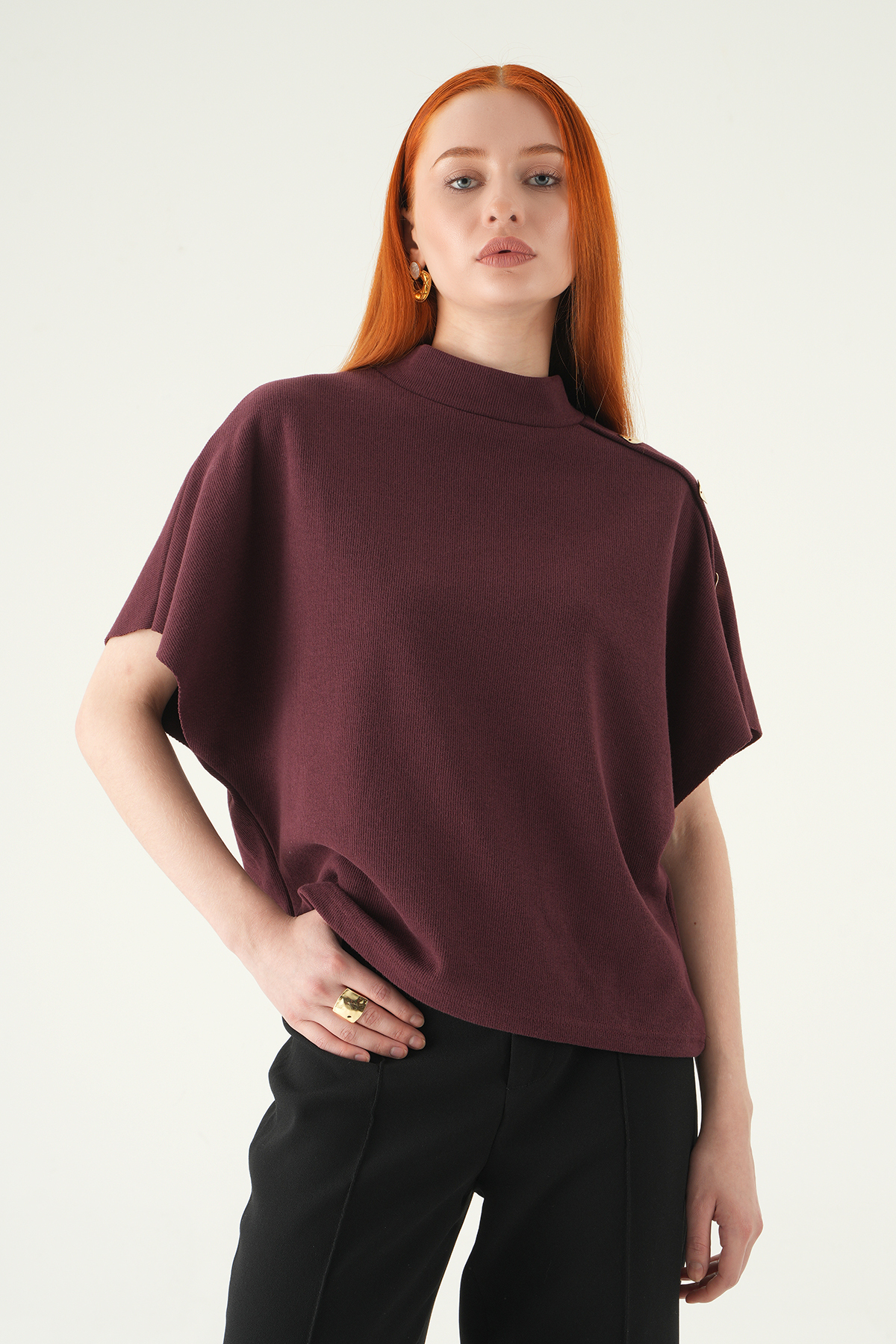 Mürdüm Kol Düğmeli Bluz 3119A - 2